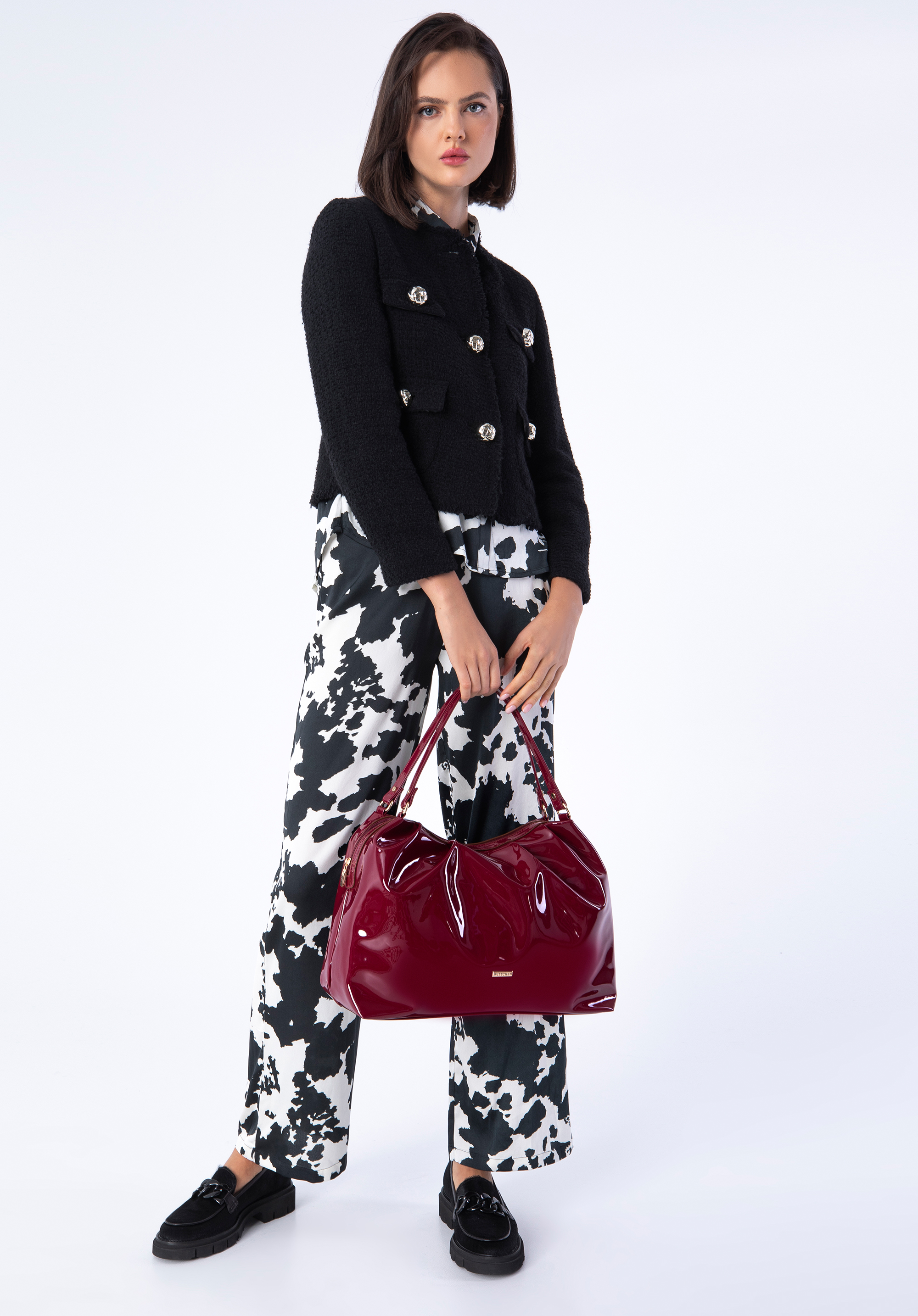 Torebka shopperka z marszczonej lakierowanej ekoskóry