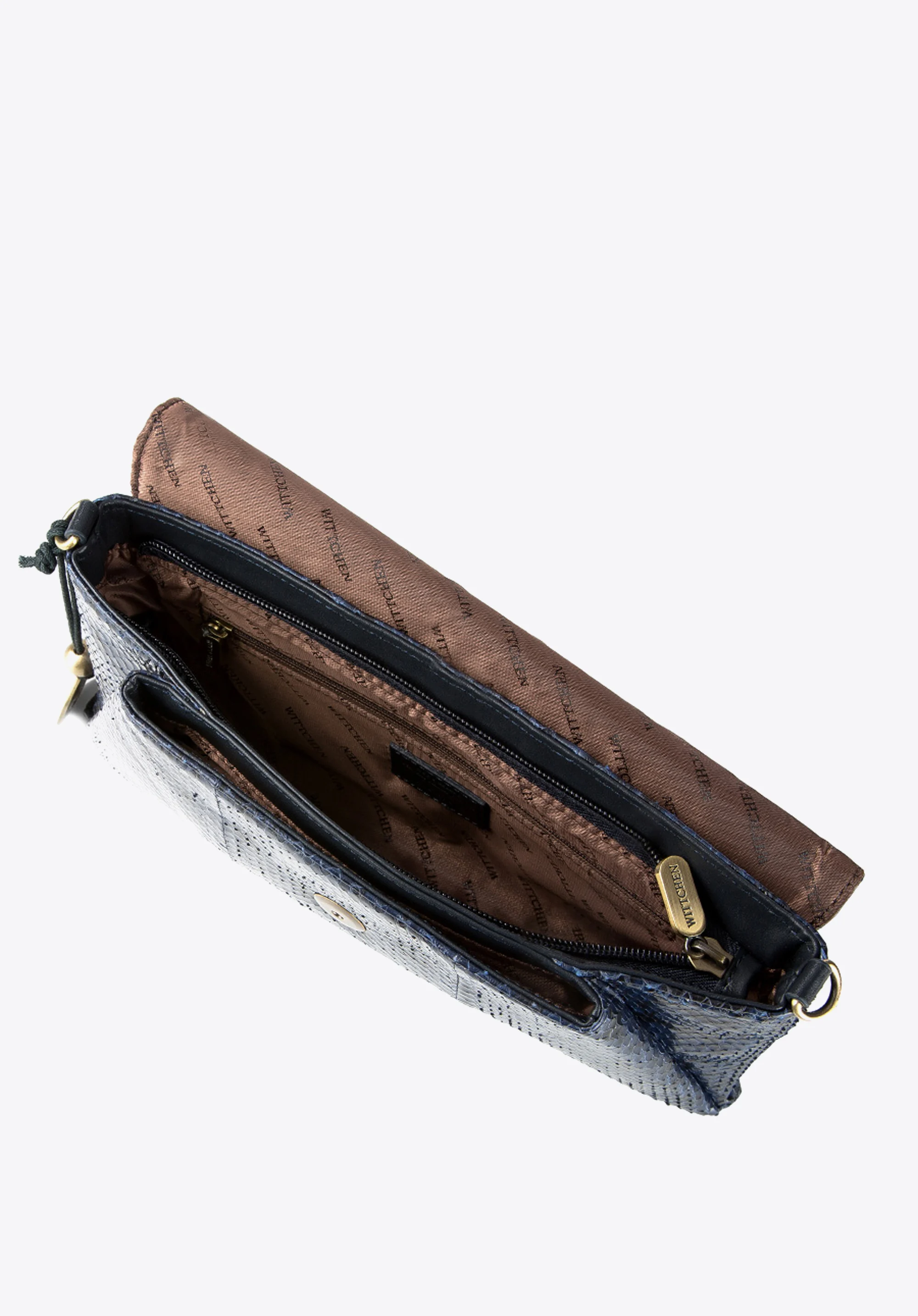 Kopertówka skórzana we wzór węża  z suwakiem