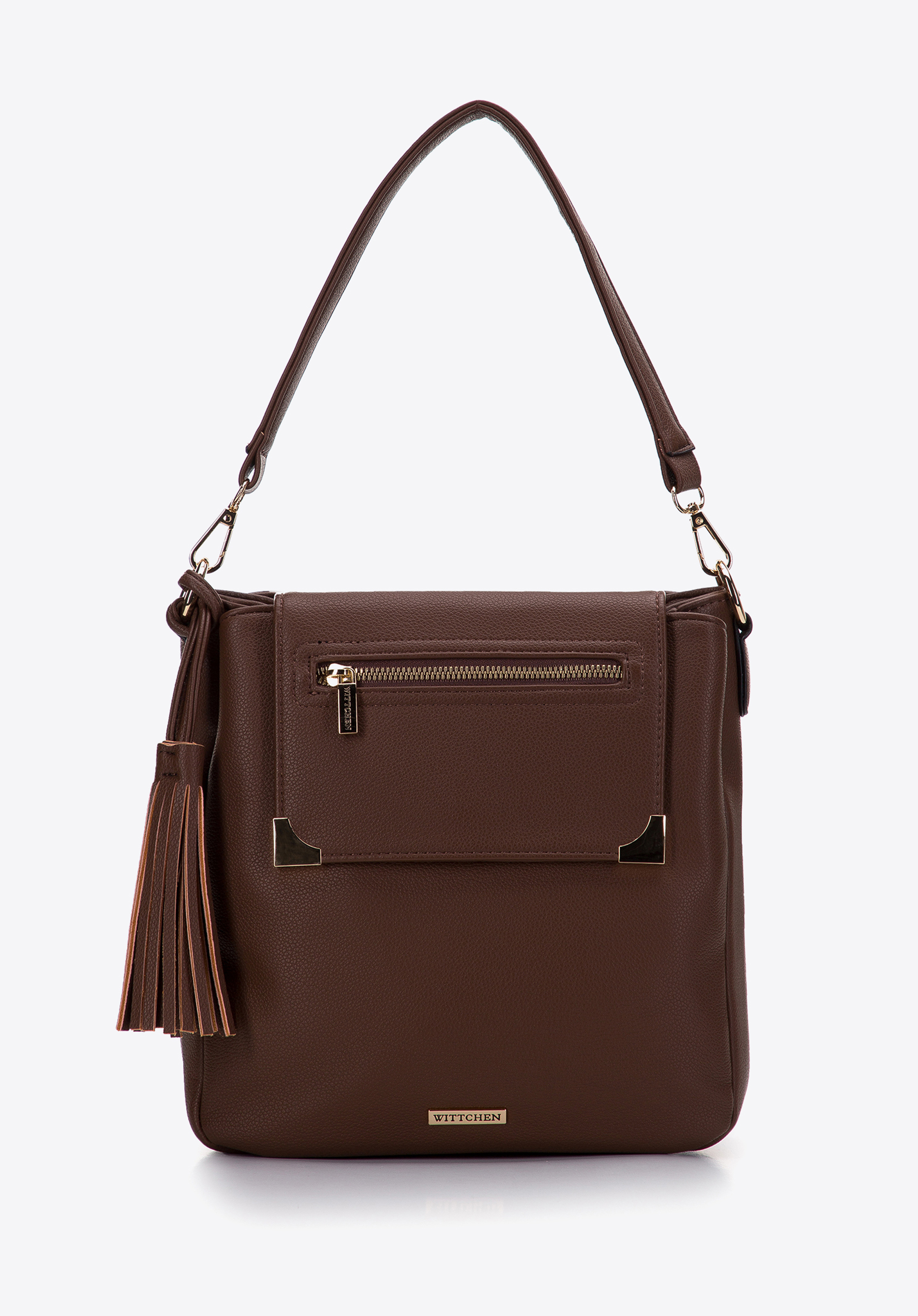 Torebka worek trzykomorowa z klapą z okuciami