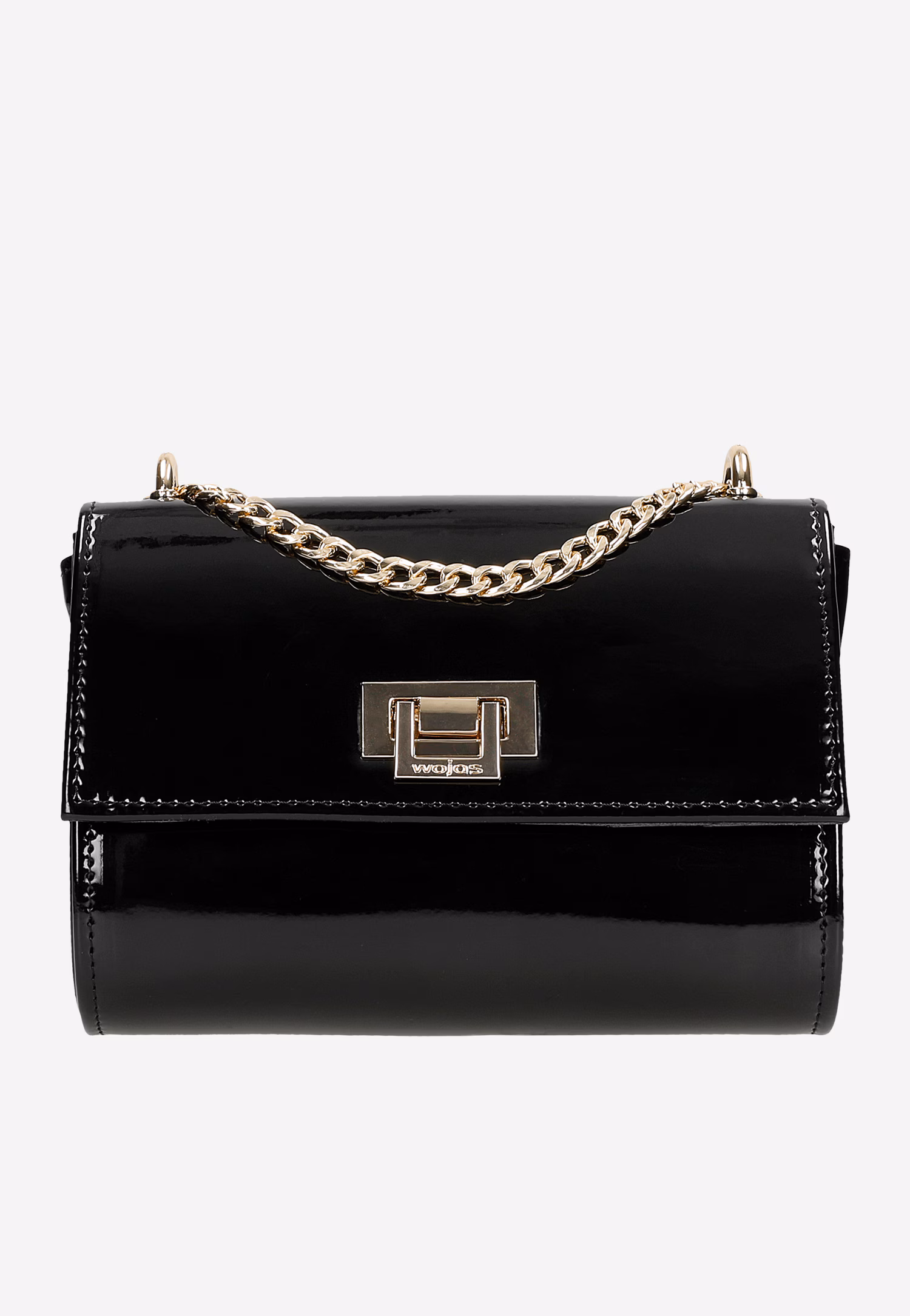 Czarna lakierowana torebka ze złotym łańcuchem