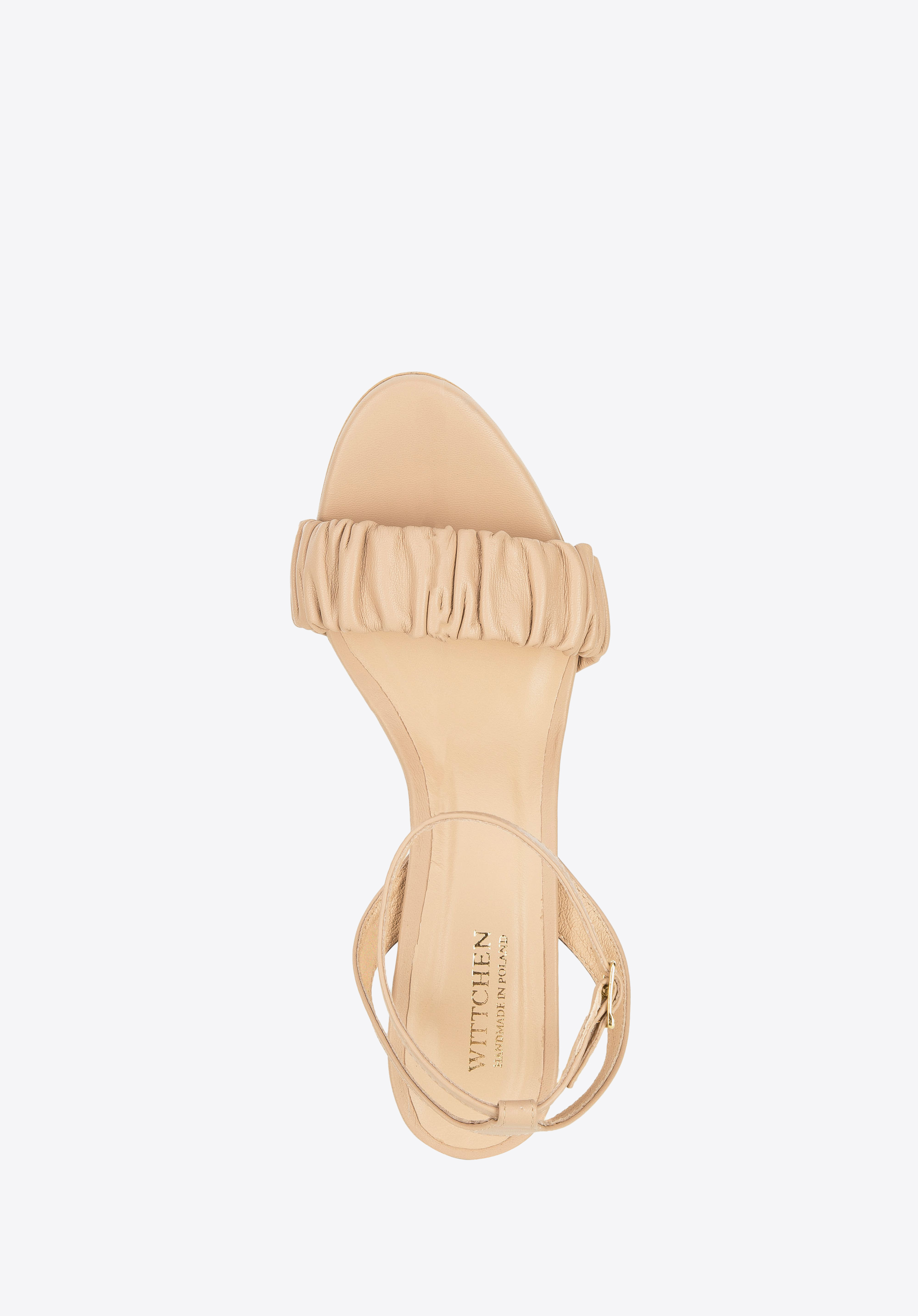 Damskie sandały z marszczonej skóry na słupku