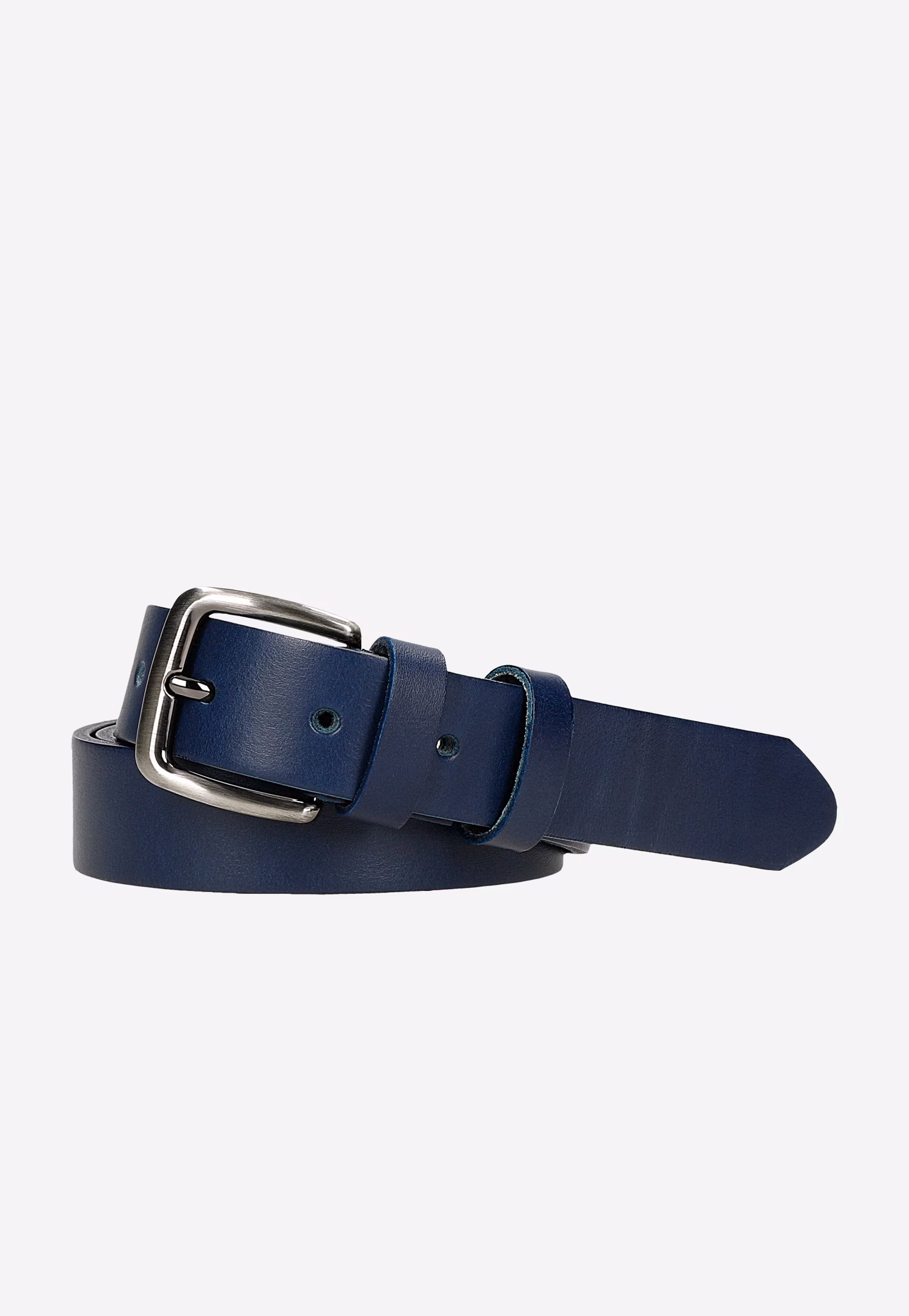 Granatowy skórzany pasek damski ze srebrną klamrą