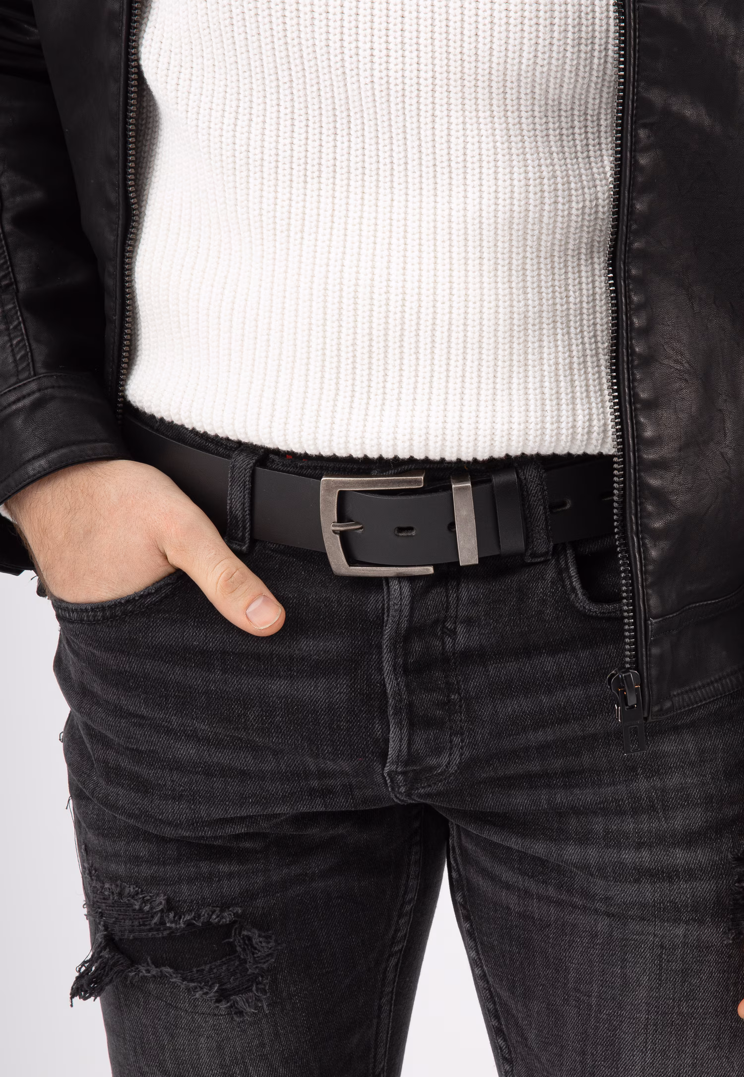 Skórzany czarny pasek dla mężczyzn