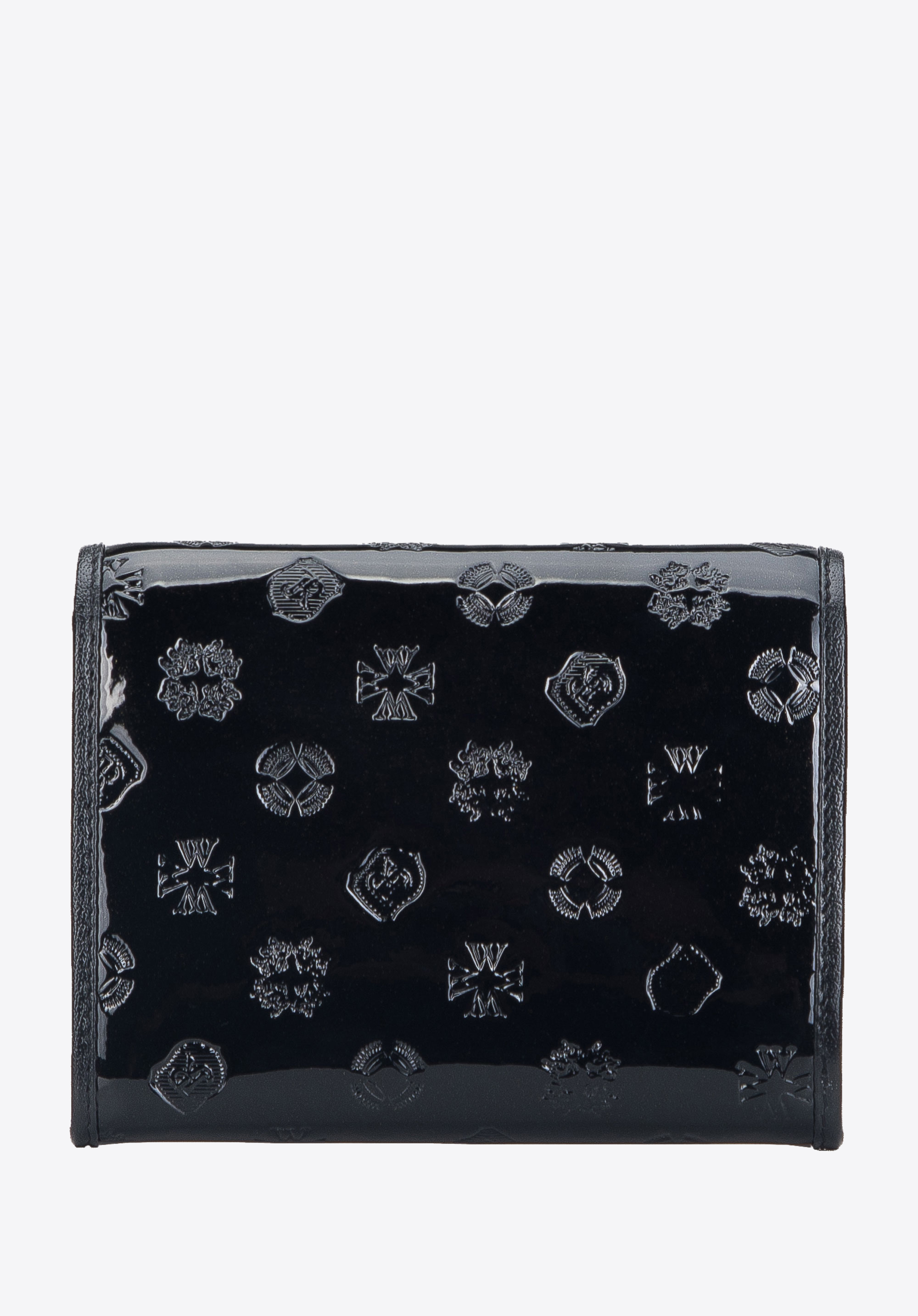 Damski portfel z lakierowanej skóry z monogramem mały