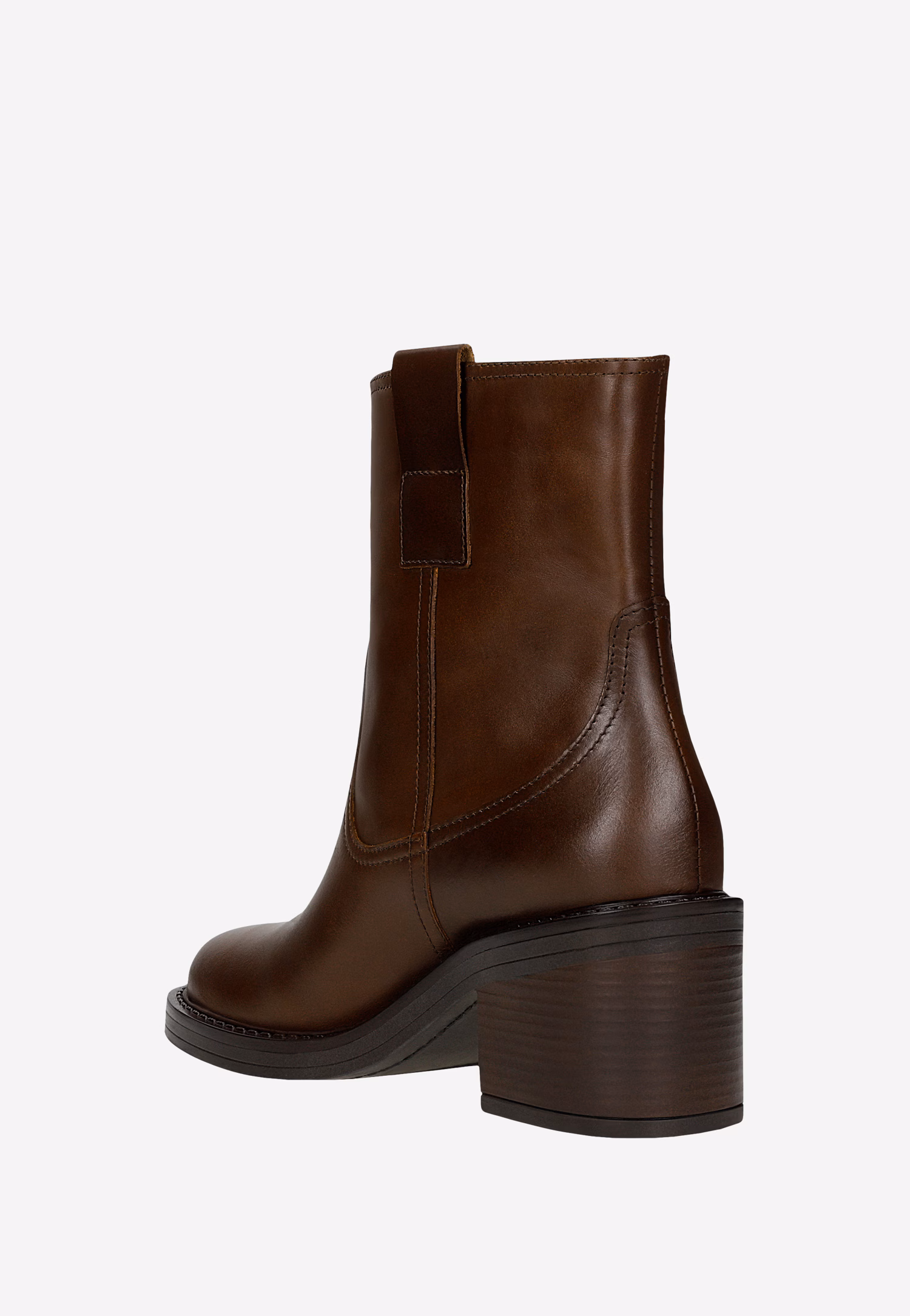 Brązowe botki ze skóry licowej na obcasie