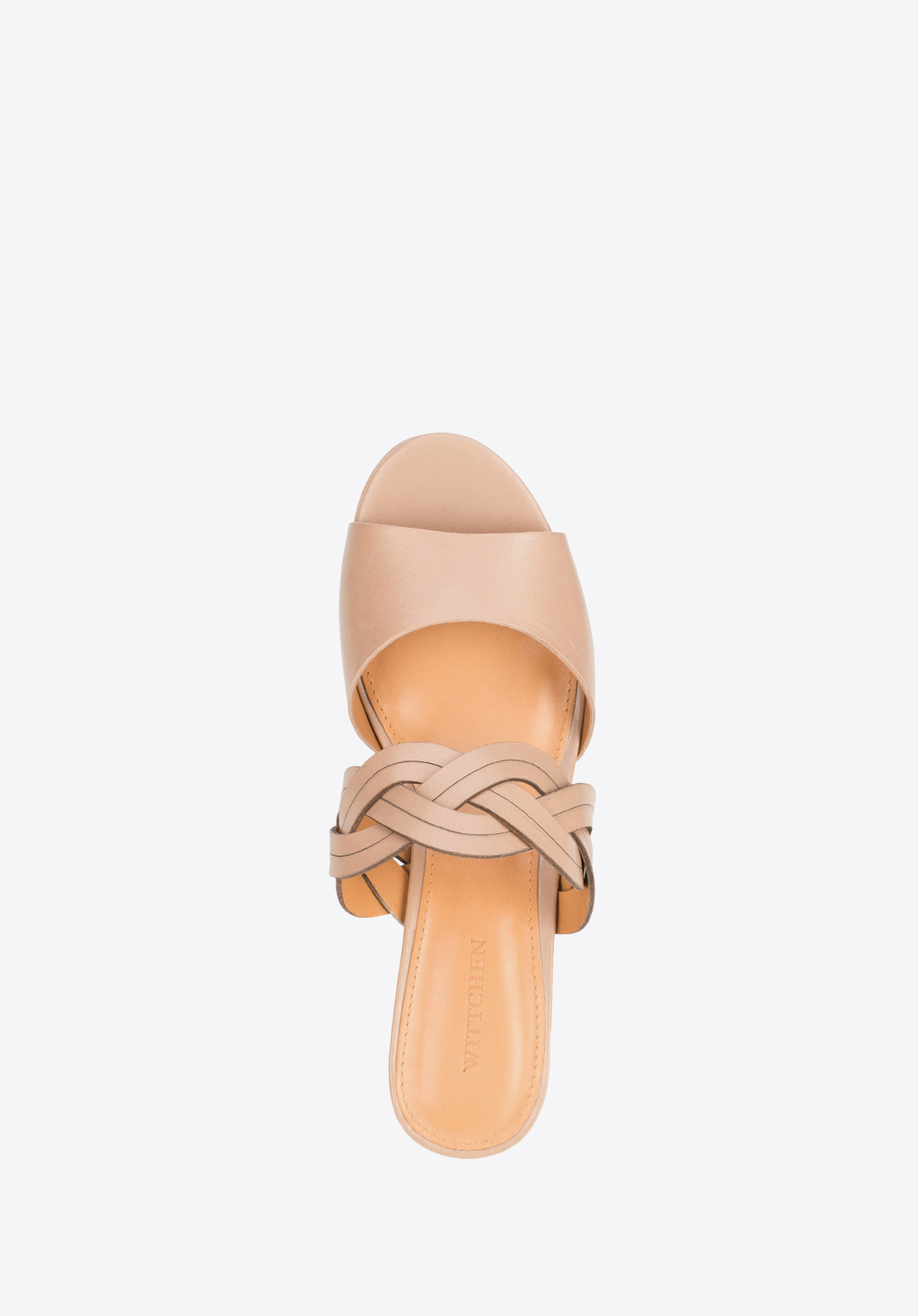 Damskie klapki skórzane przeplatane w warkocz