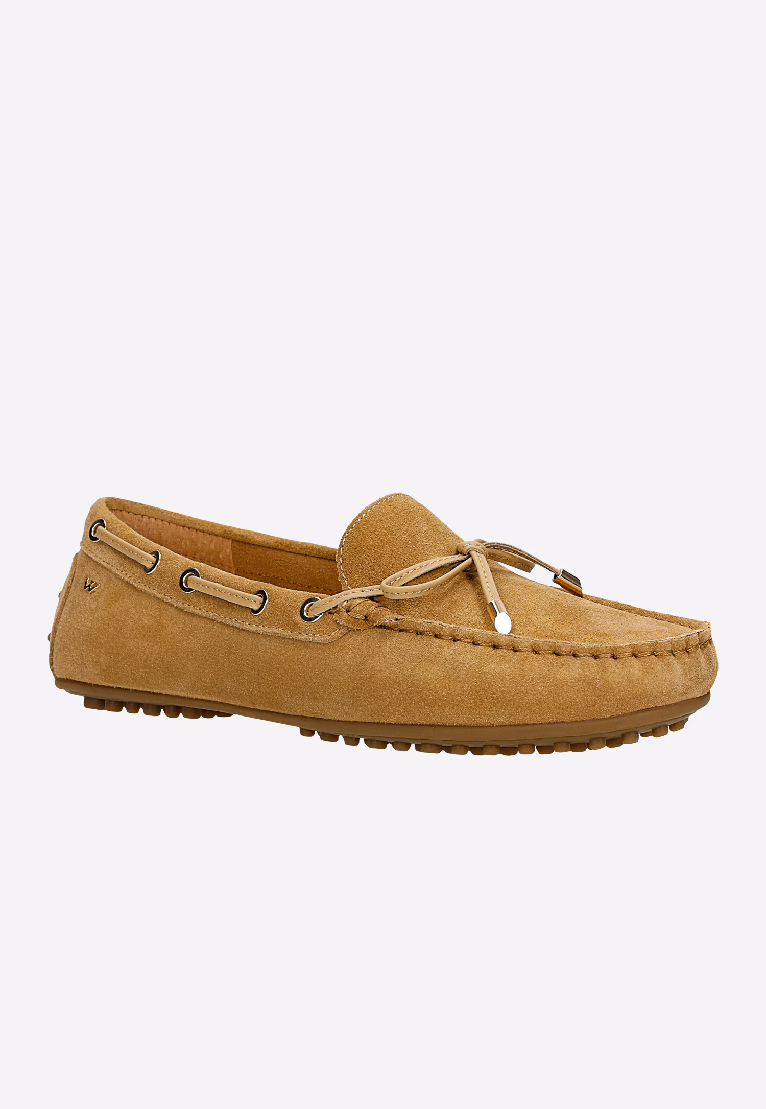 Beżowe mokasyny damskie z dwoiny