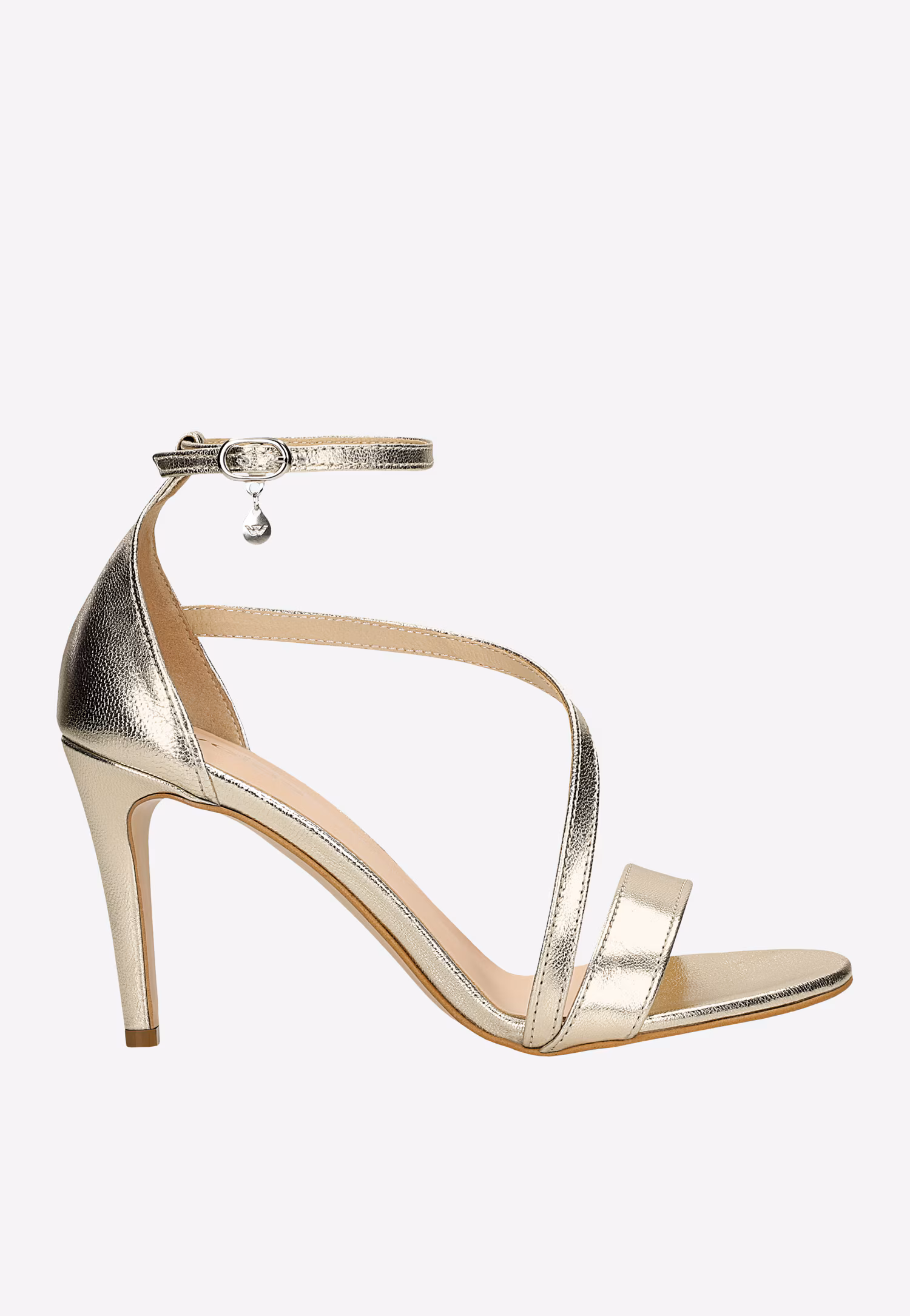 Eleganckie złote sandały na szpilce z ozdobnym paskiem