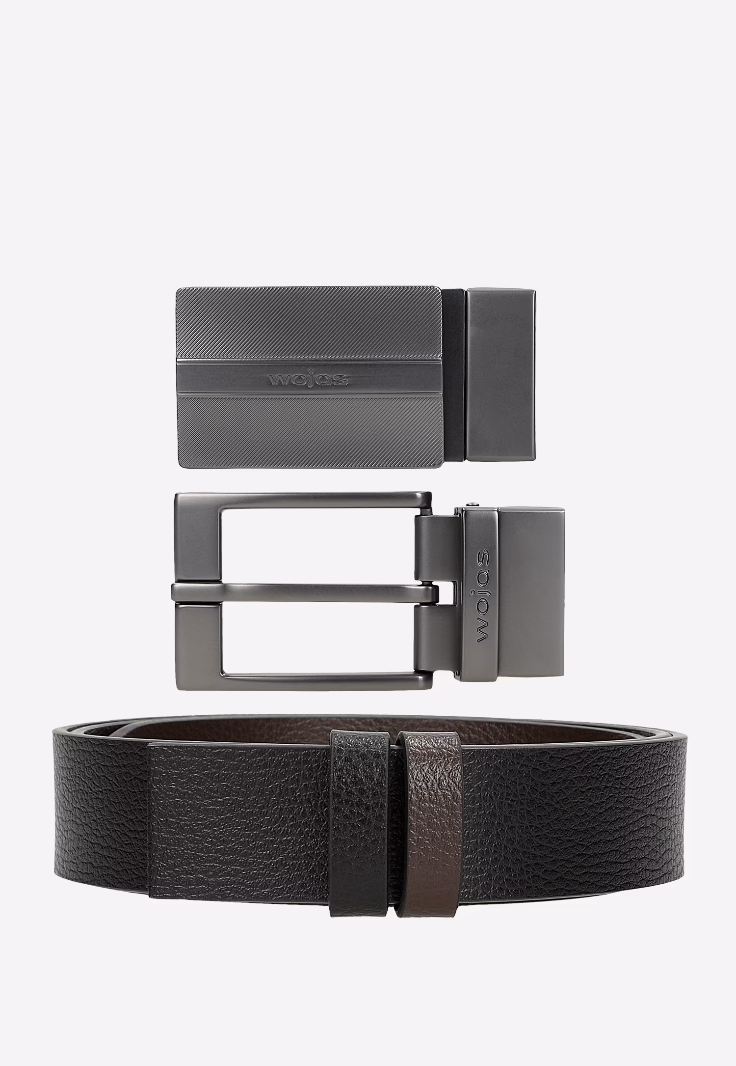 Dwustronny czarno-brązowy pasek męski z wymiennymi klamrami