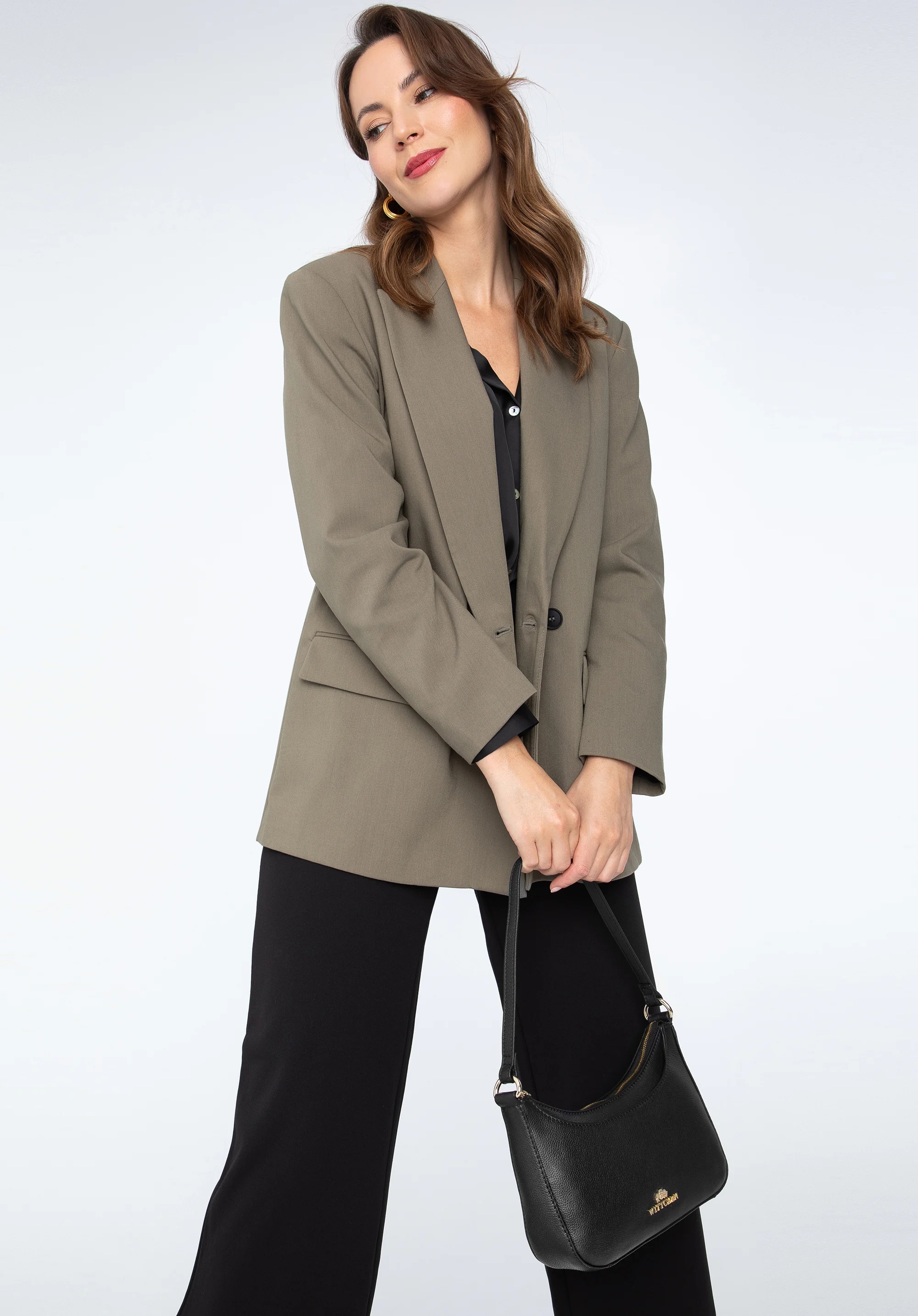 Torebka bagietka skórzana z otwartą kieszenią z przodu