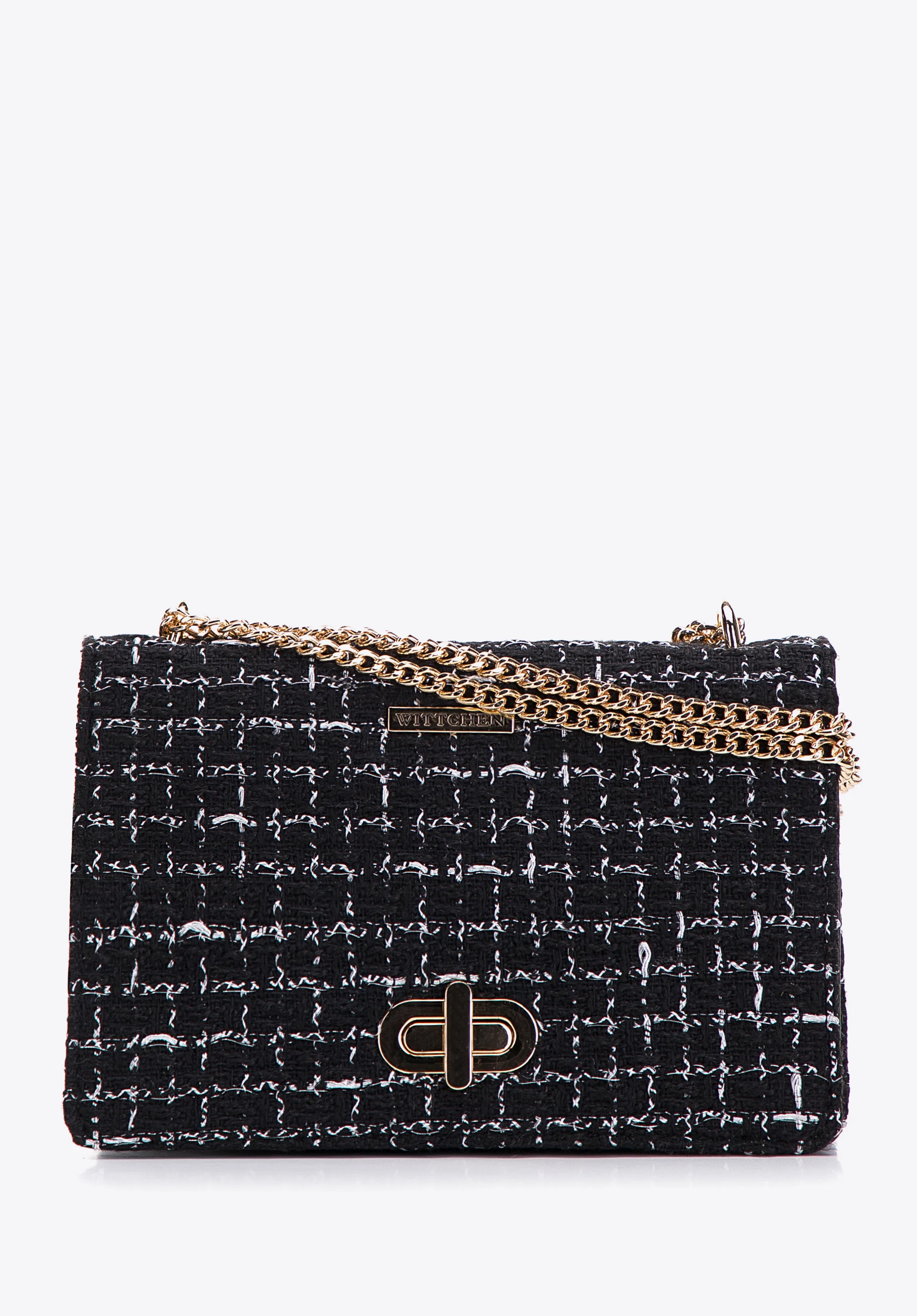 Damska minitorebka ze wstawką z tkaniny bouclé