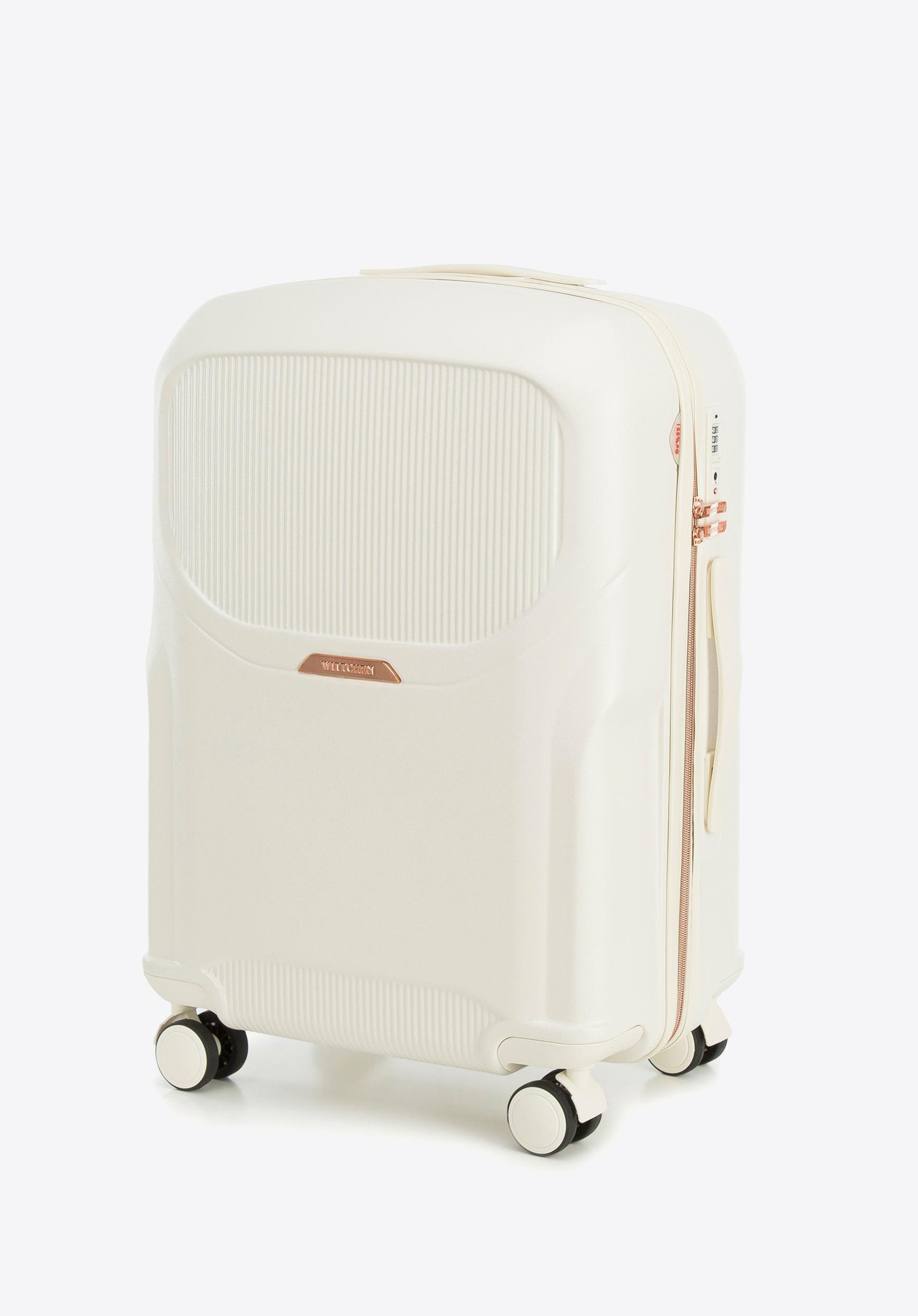 Walizka kabinowa z polikarbonu z suwakiem w kolorze różowego złota