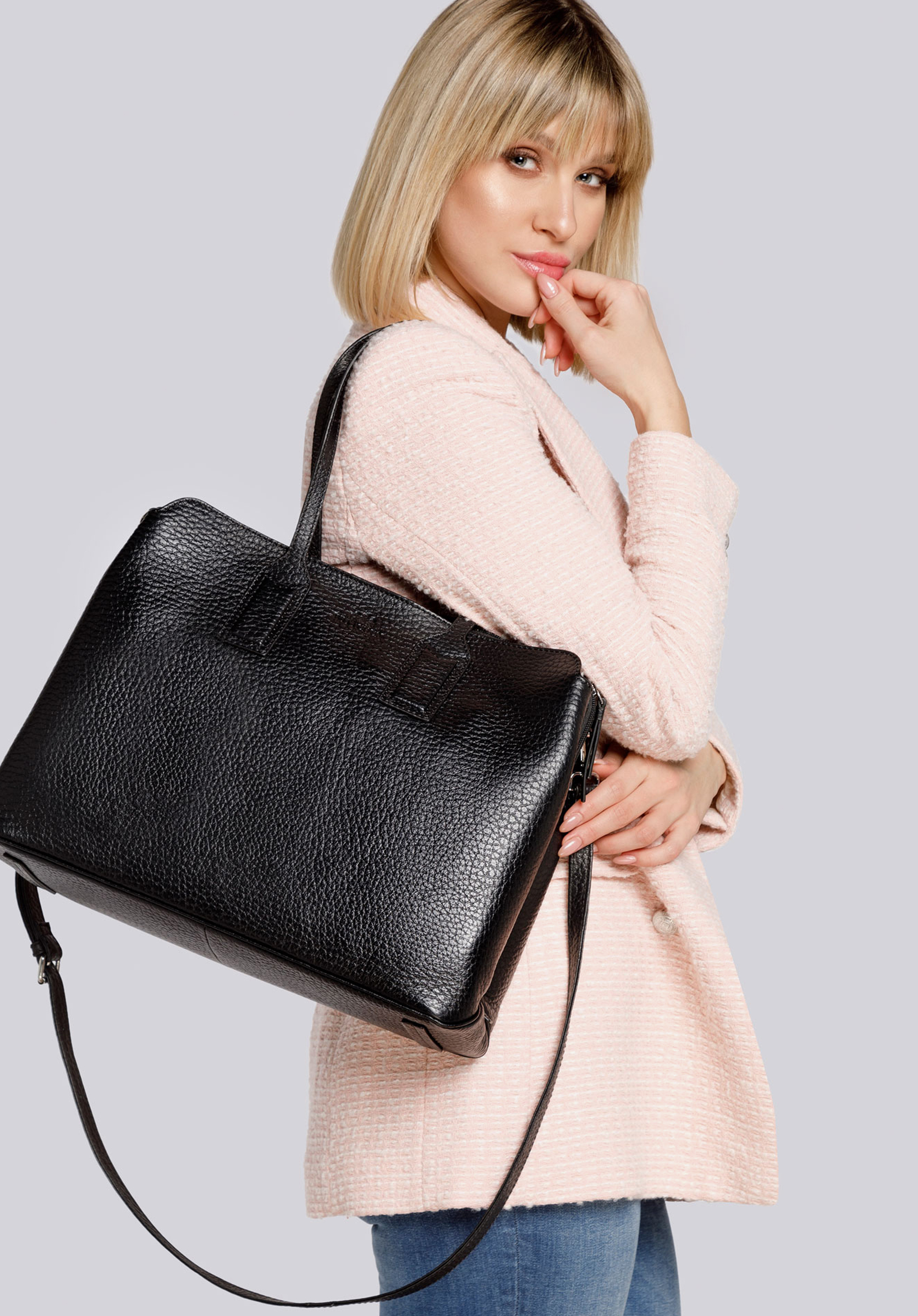 Damska torba na laptopa 13”/14” ze skóry groszkowej