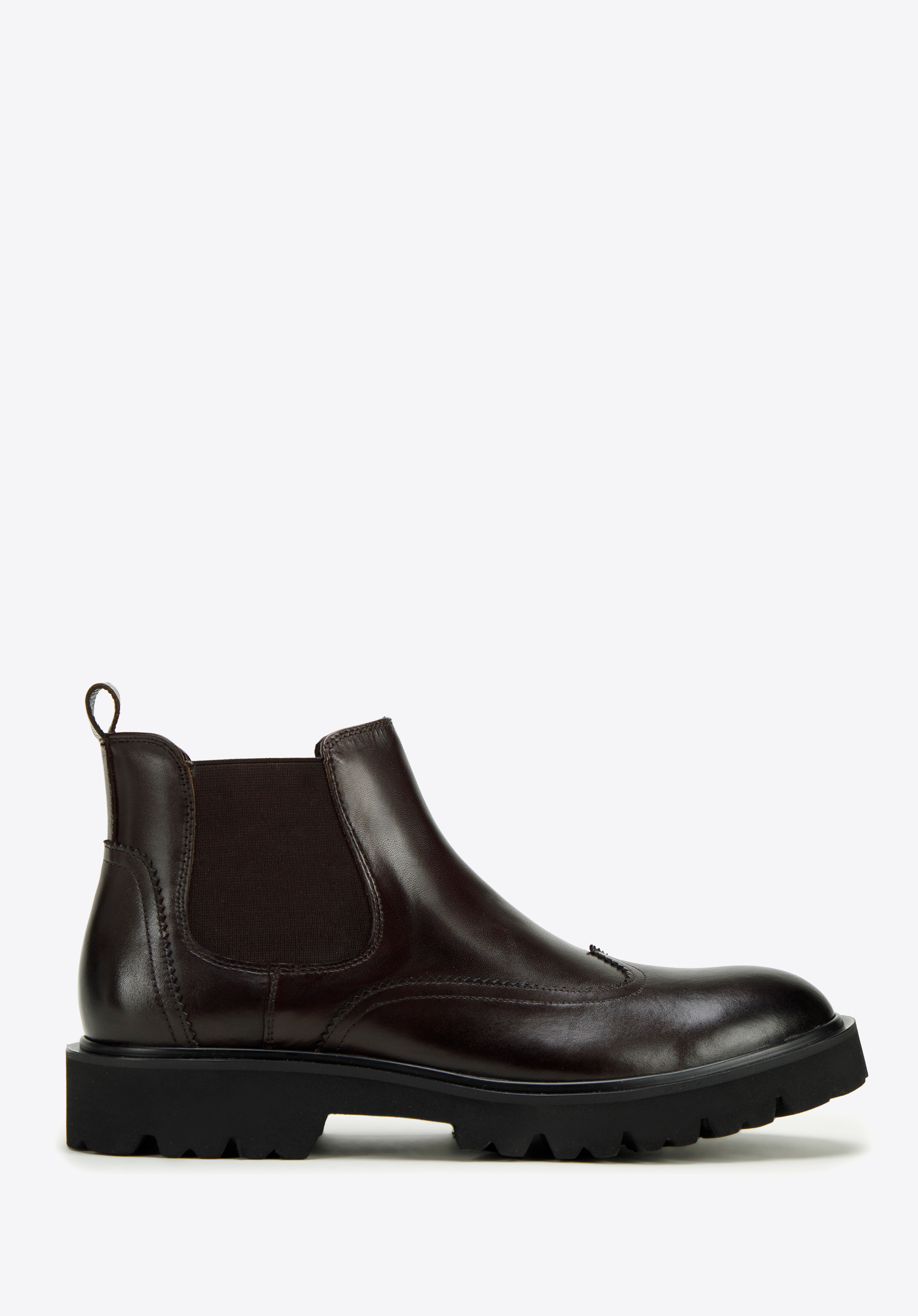 Męskie sztyblety skórzane z ozdobnym obszyciem