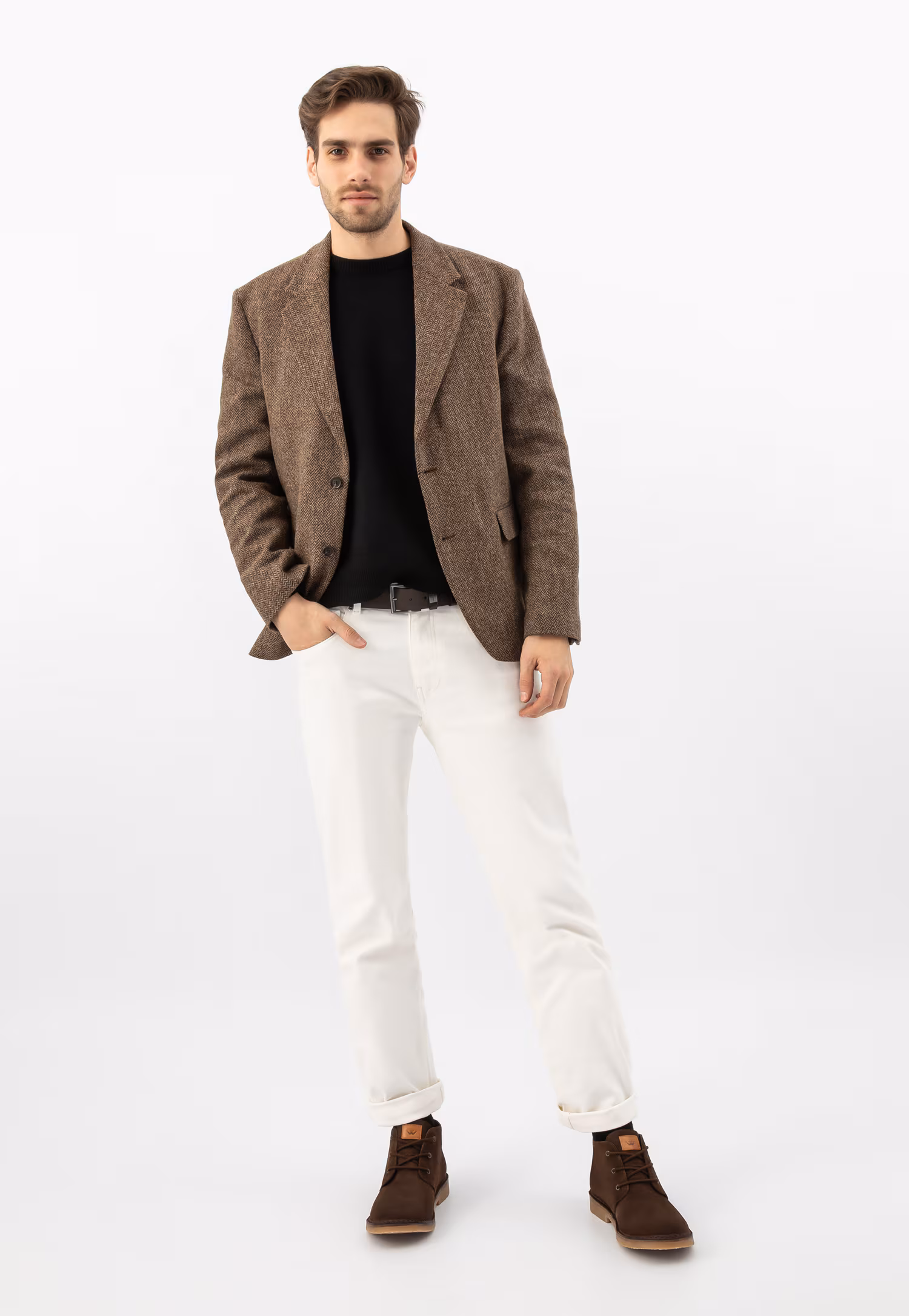 Brązowe trzewiki męskie typu desert boots z dwoiny welurowej