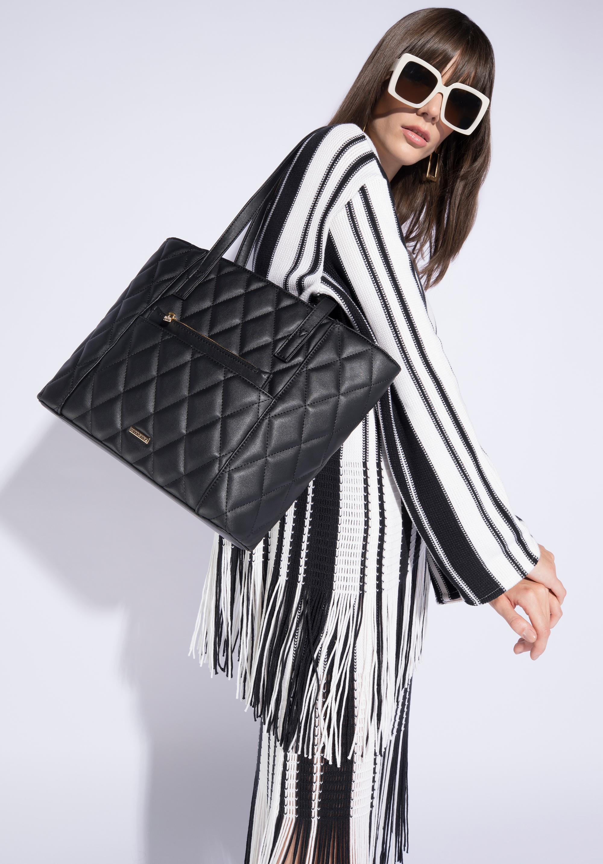 Torebka shopperka z ekoskóry pikowanej w trójkąty