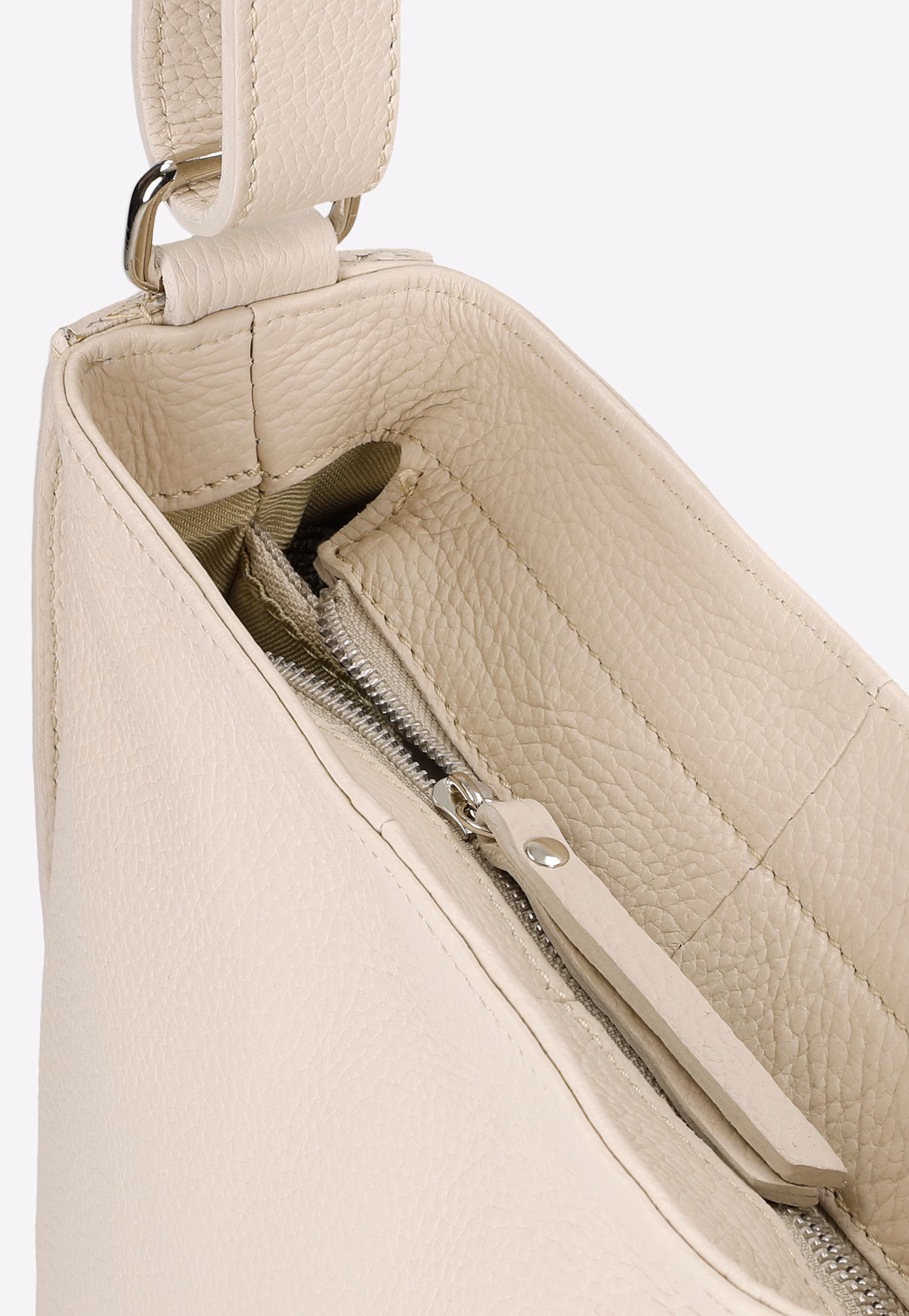 Beżowa skórzana torebka damska crossbody