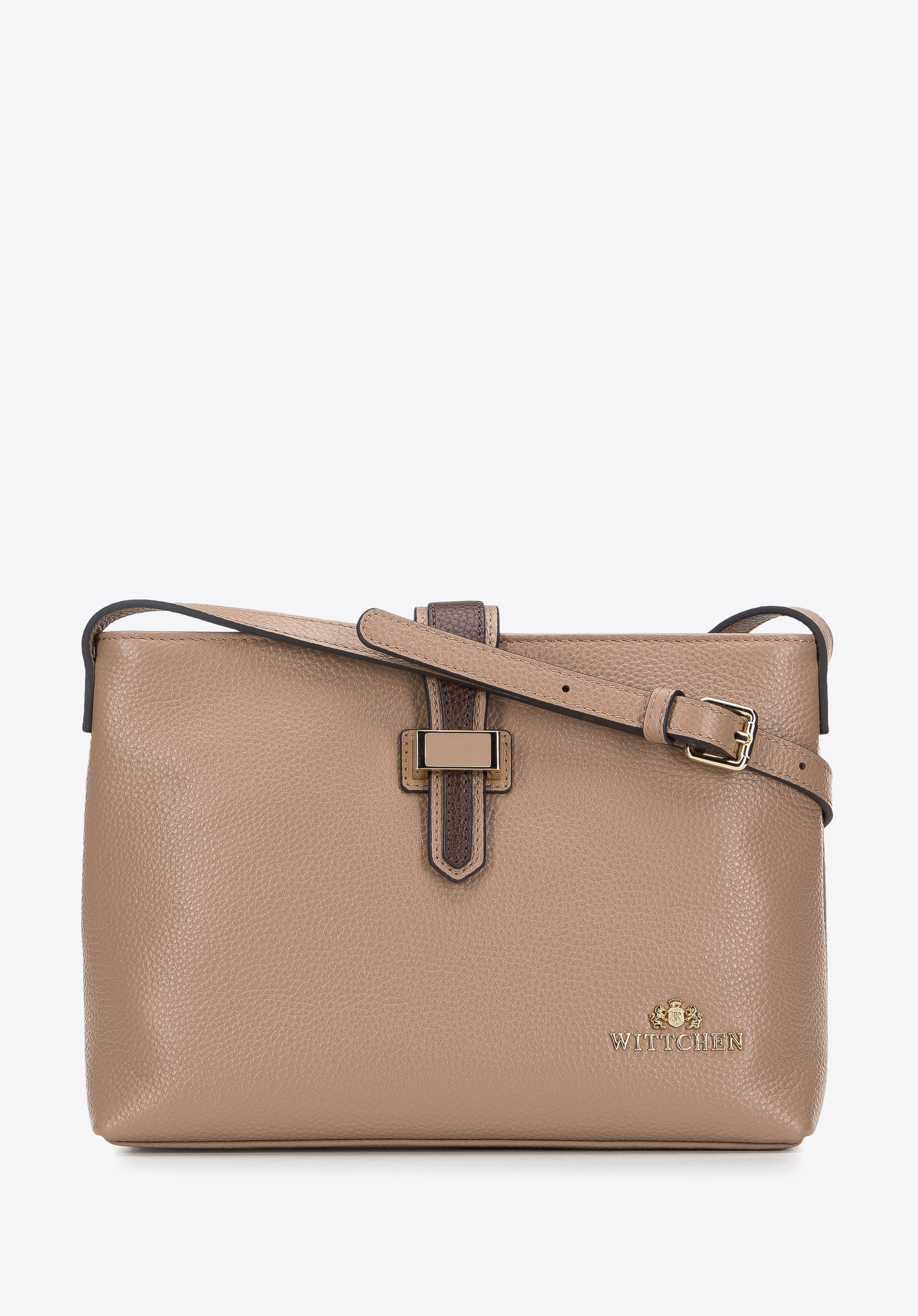 Damska listonoszka ze skóry z kontrastowym zapięciem