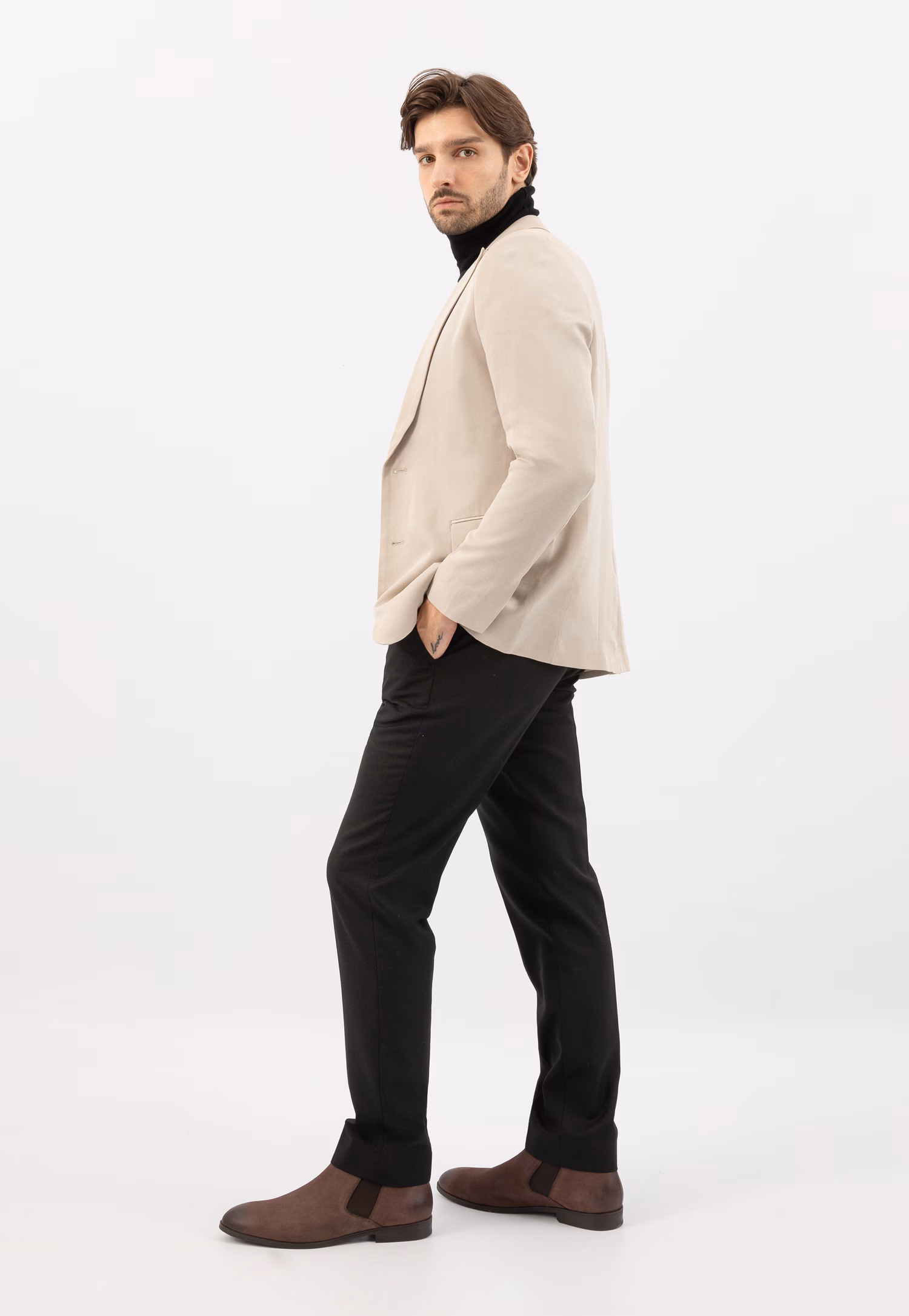 Ciemnobrązowe botki męskie ze skóry licowej