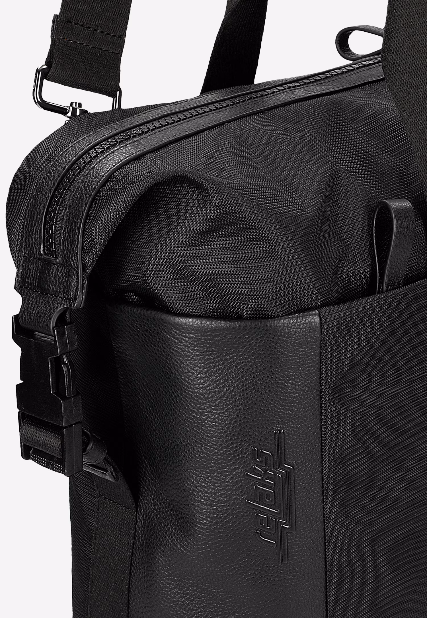 Czarna weekendowa torba męska RELAKS z tkaniny i skóry licowej