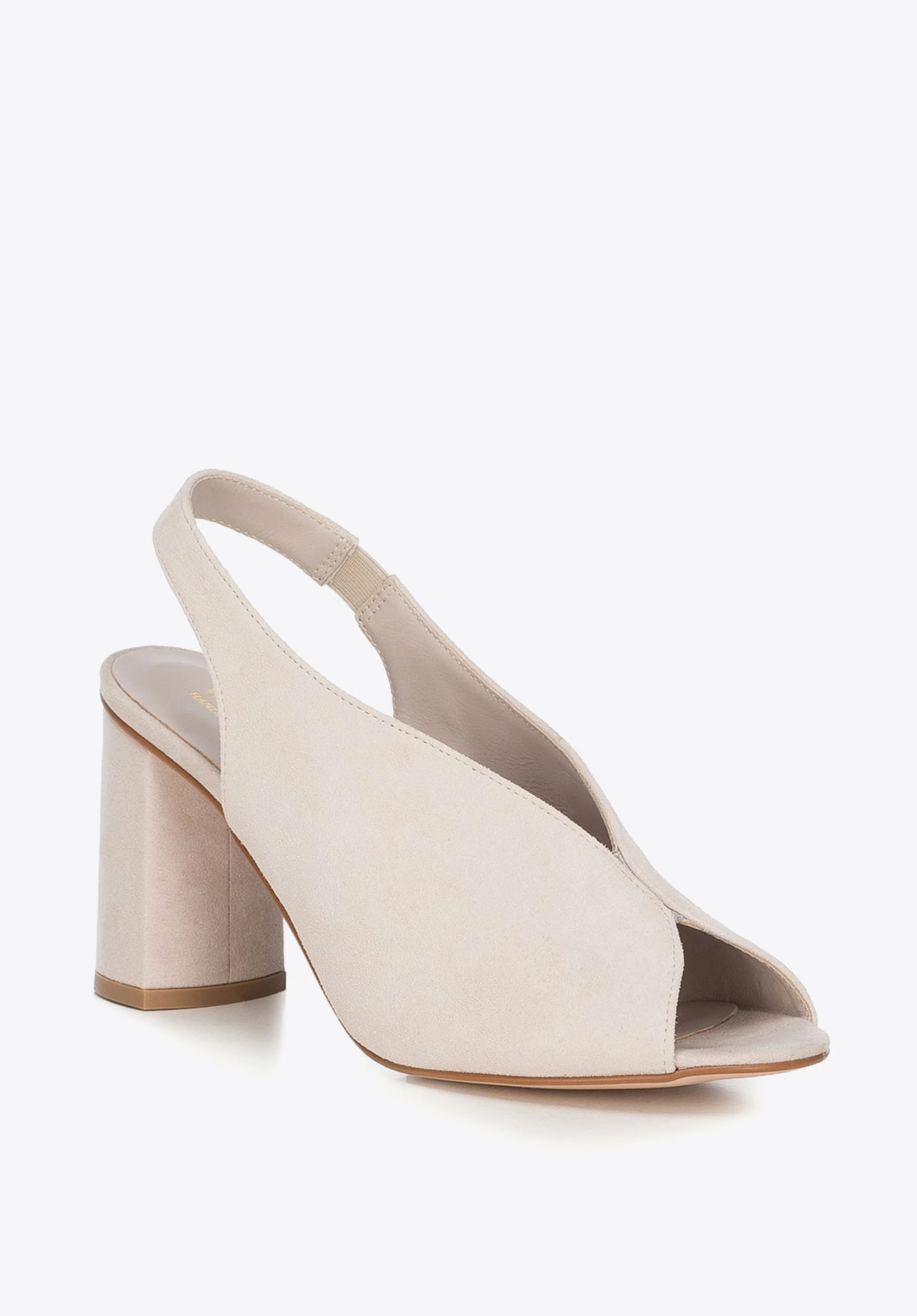 Damskie sandały zamszowe na słupku z gumką