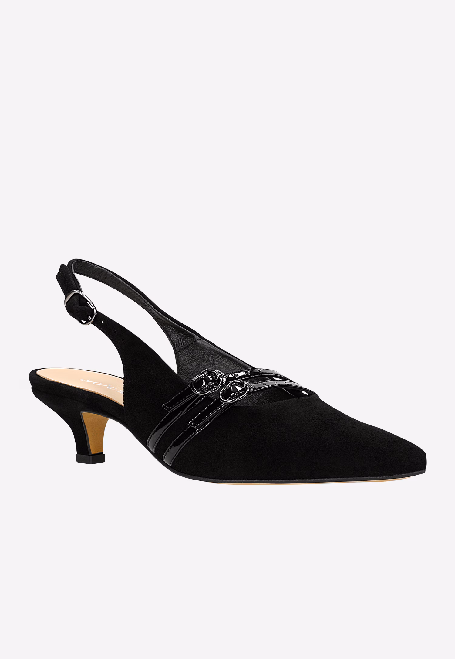 Bordowe czółenka z weluru z lakierowanymi paskami