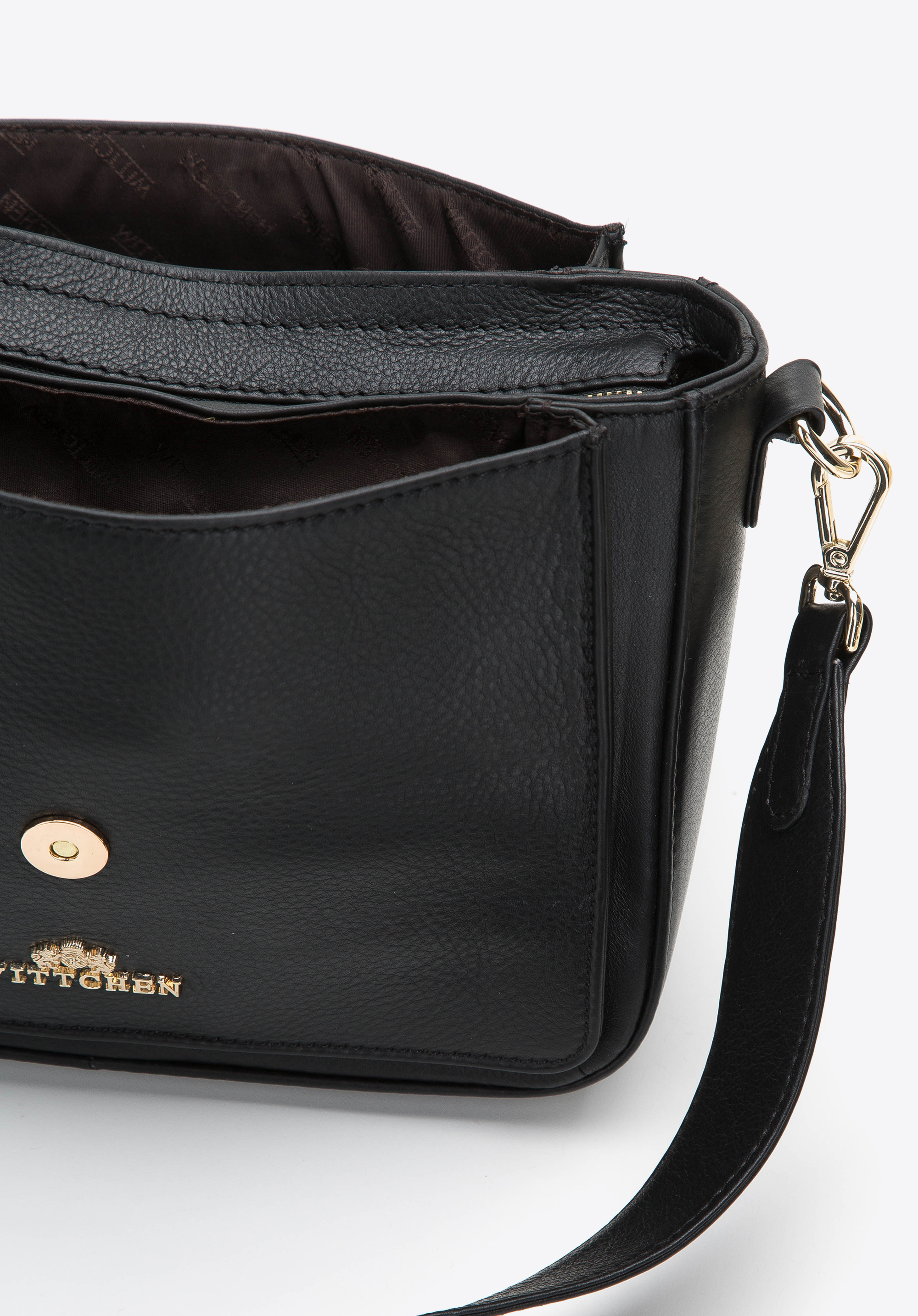 Damska listonoszka skórzana z przeszyciami trzykomorowa