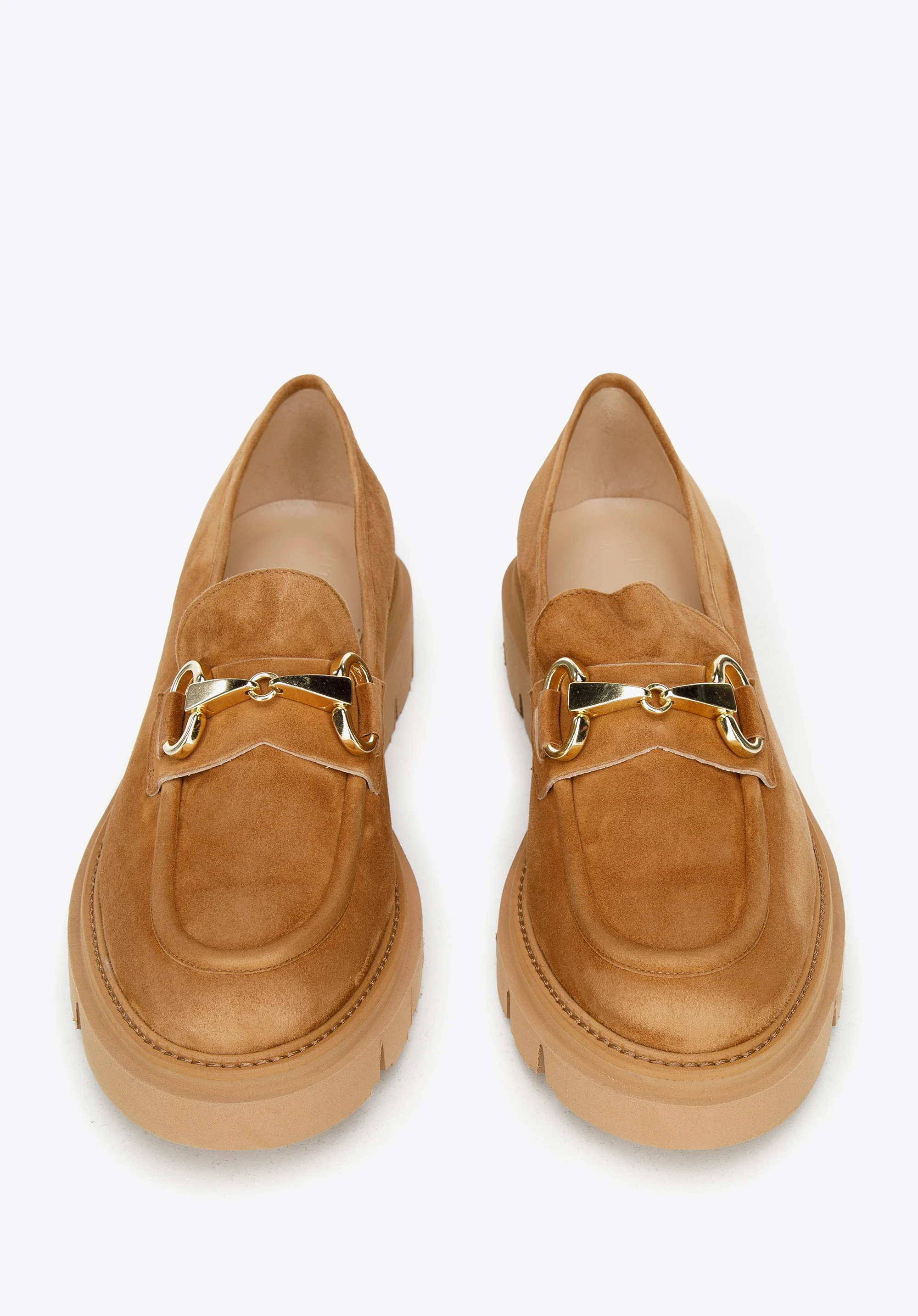 Damskie mokasyny zamszowe z klamerką na platformie