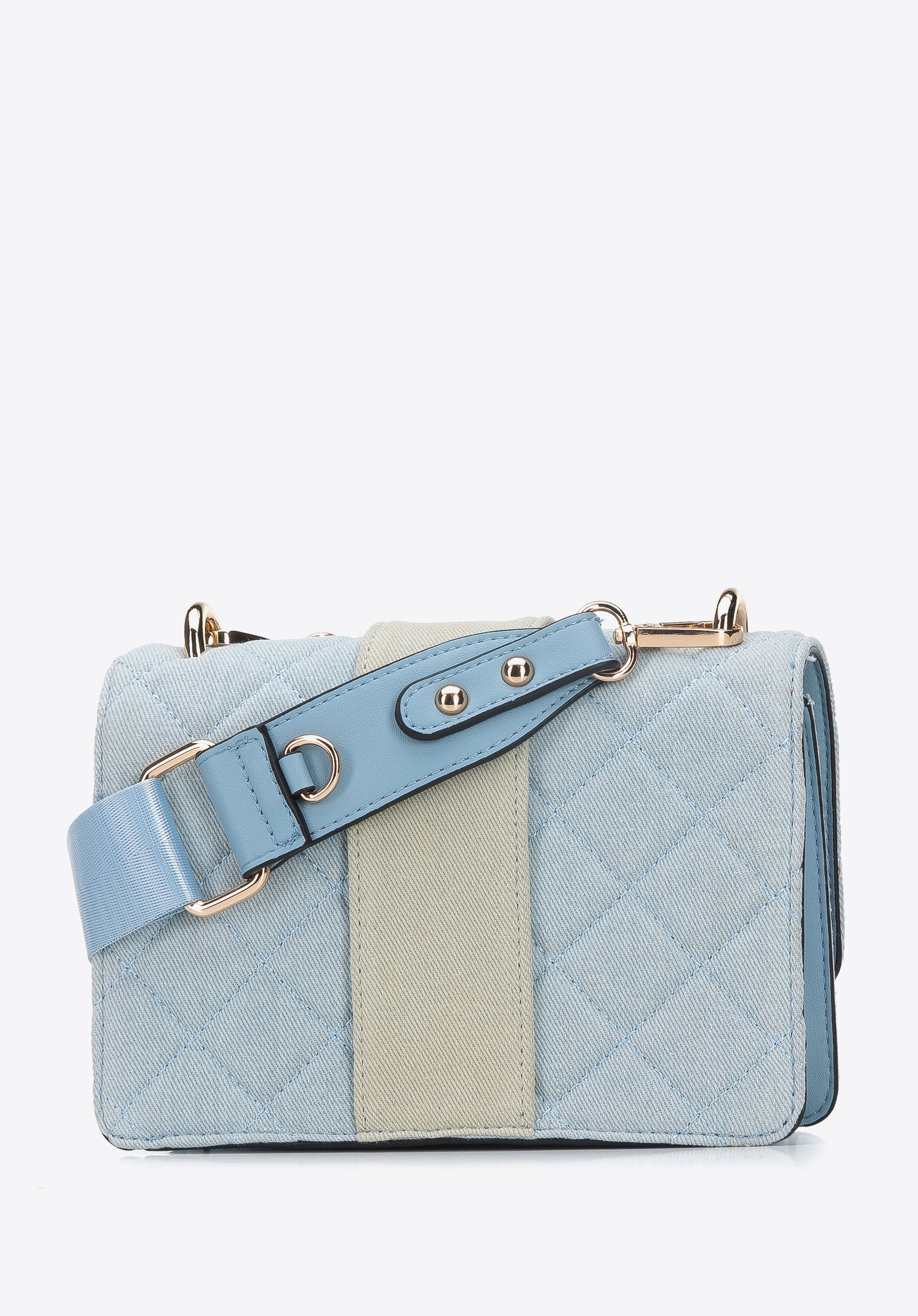 Damska listonoszka dżinsowa z pikowaną klapą i saszetką