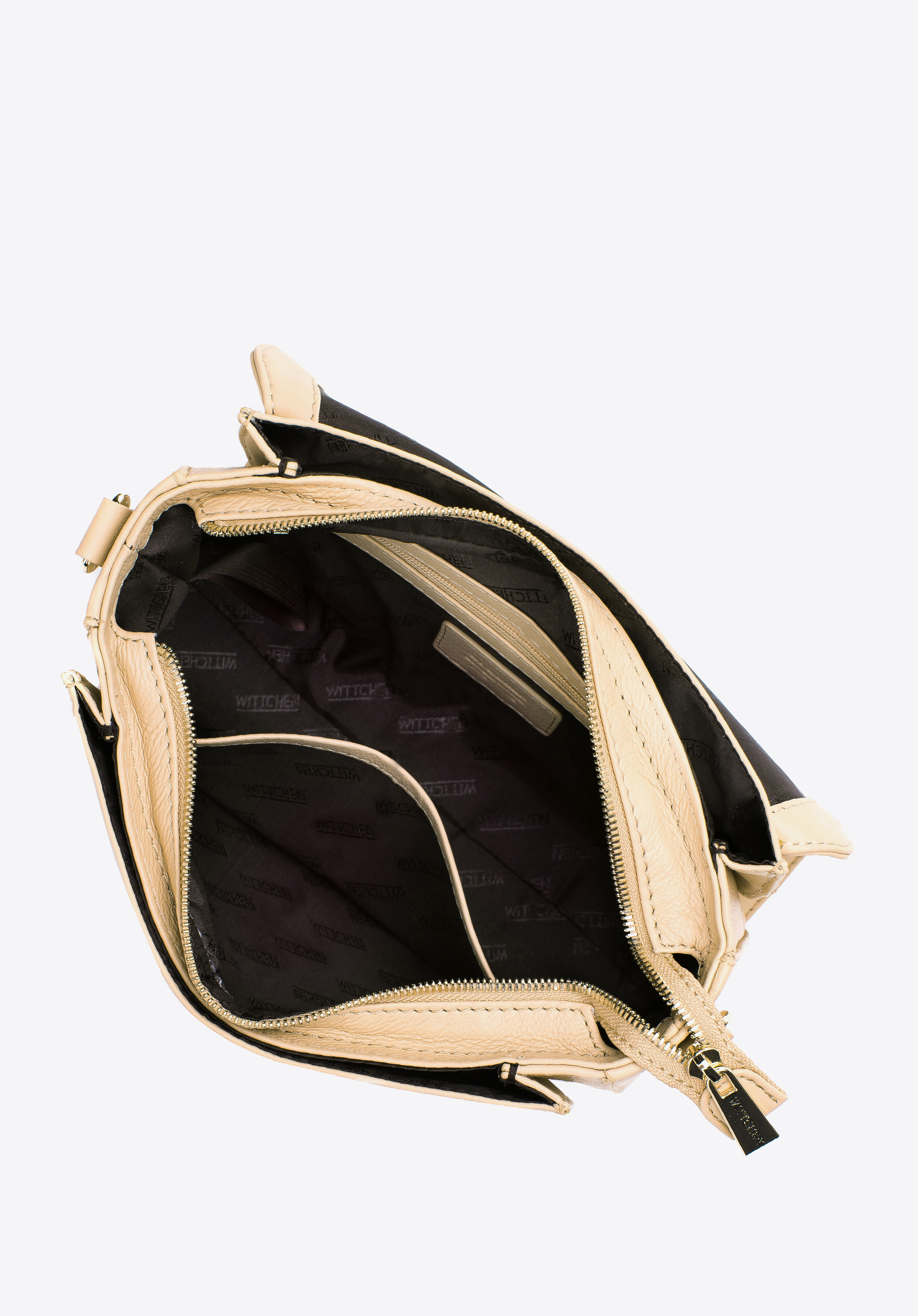 Damska listonoszka skórzana z przeszyciami trzykomorowa