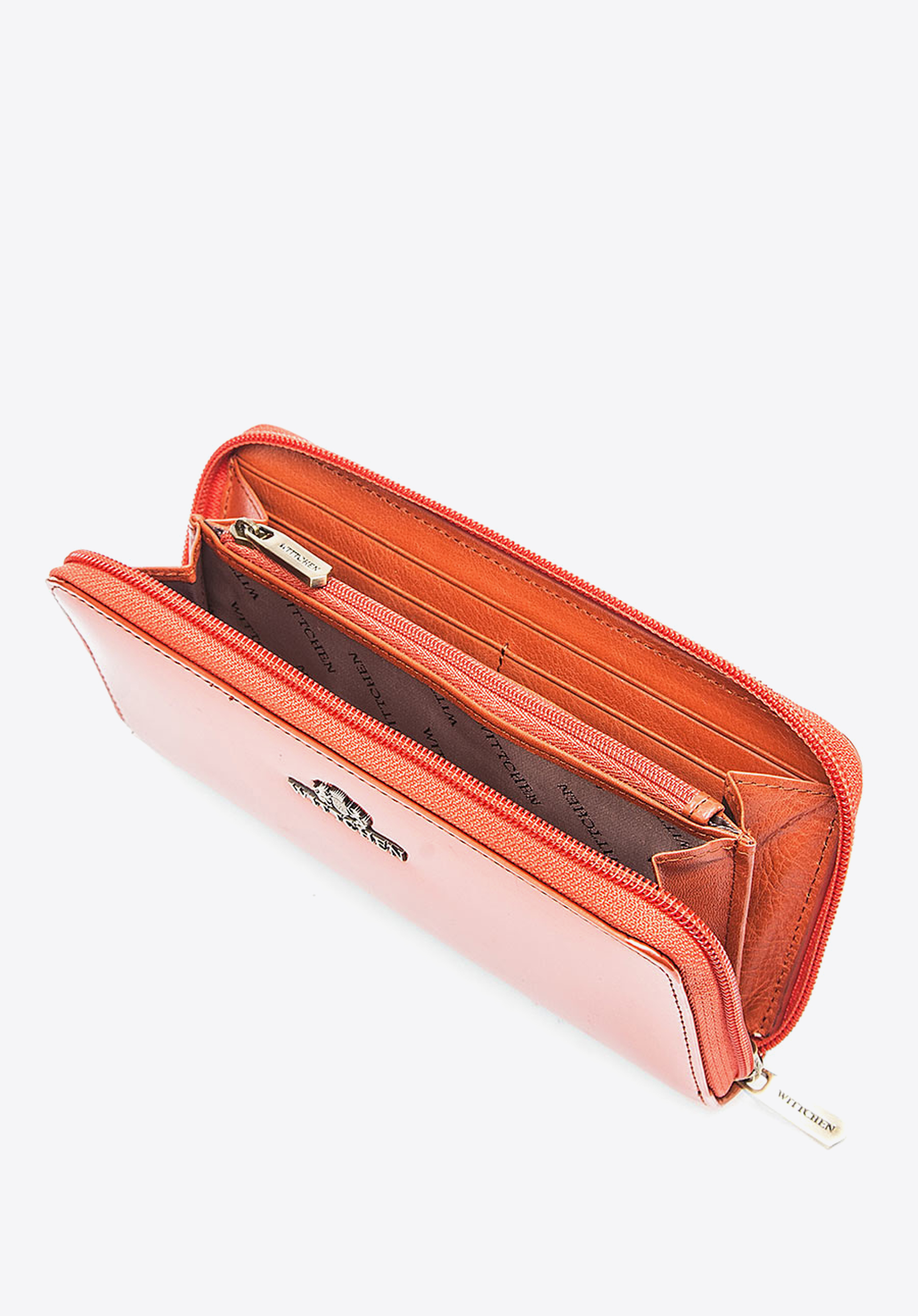 Damski portfel ze skóry lakierowany na suwak