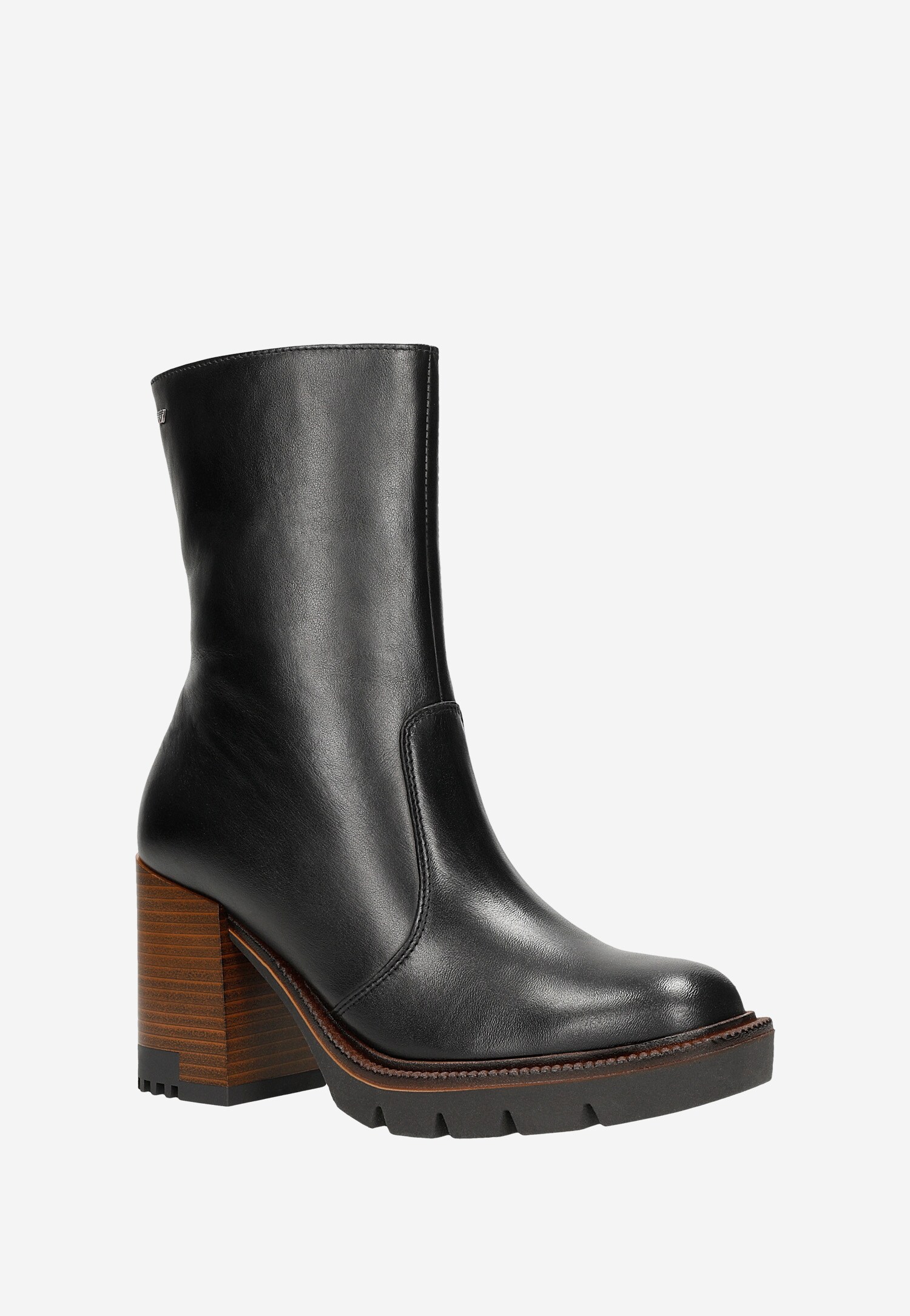 Czarne botki damskie na brązowym obcasie