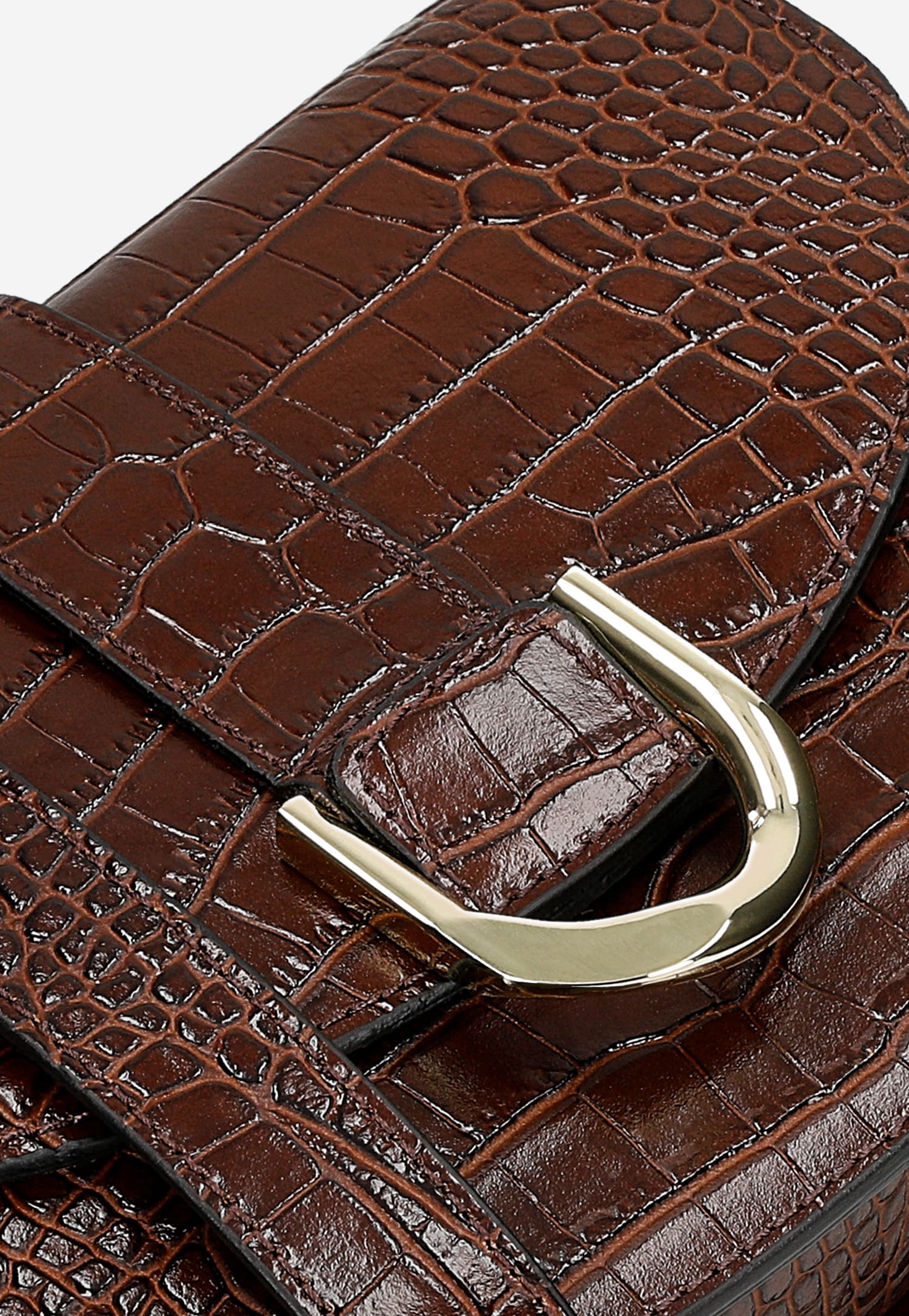 Ciemnobrązowa skórzana torebka saddle bag z tłoczeniem