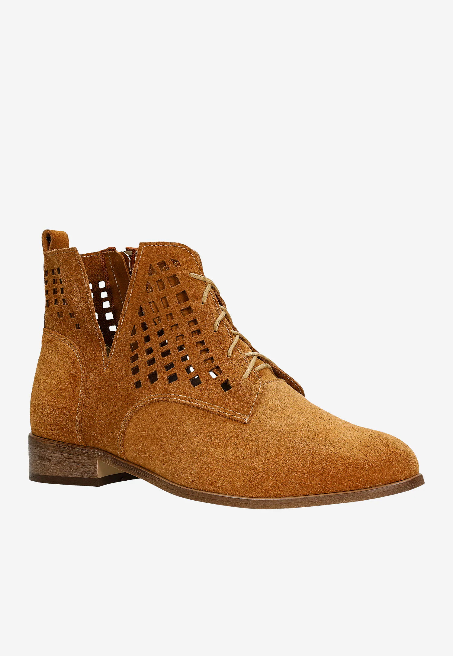 Jasnobrązowe ażurowe trzewiki damskie