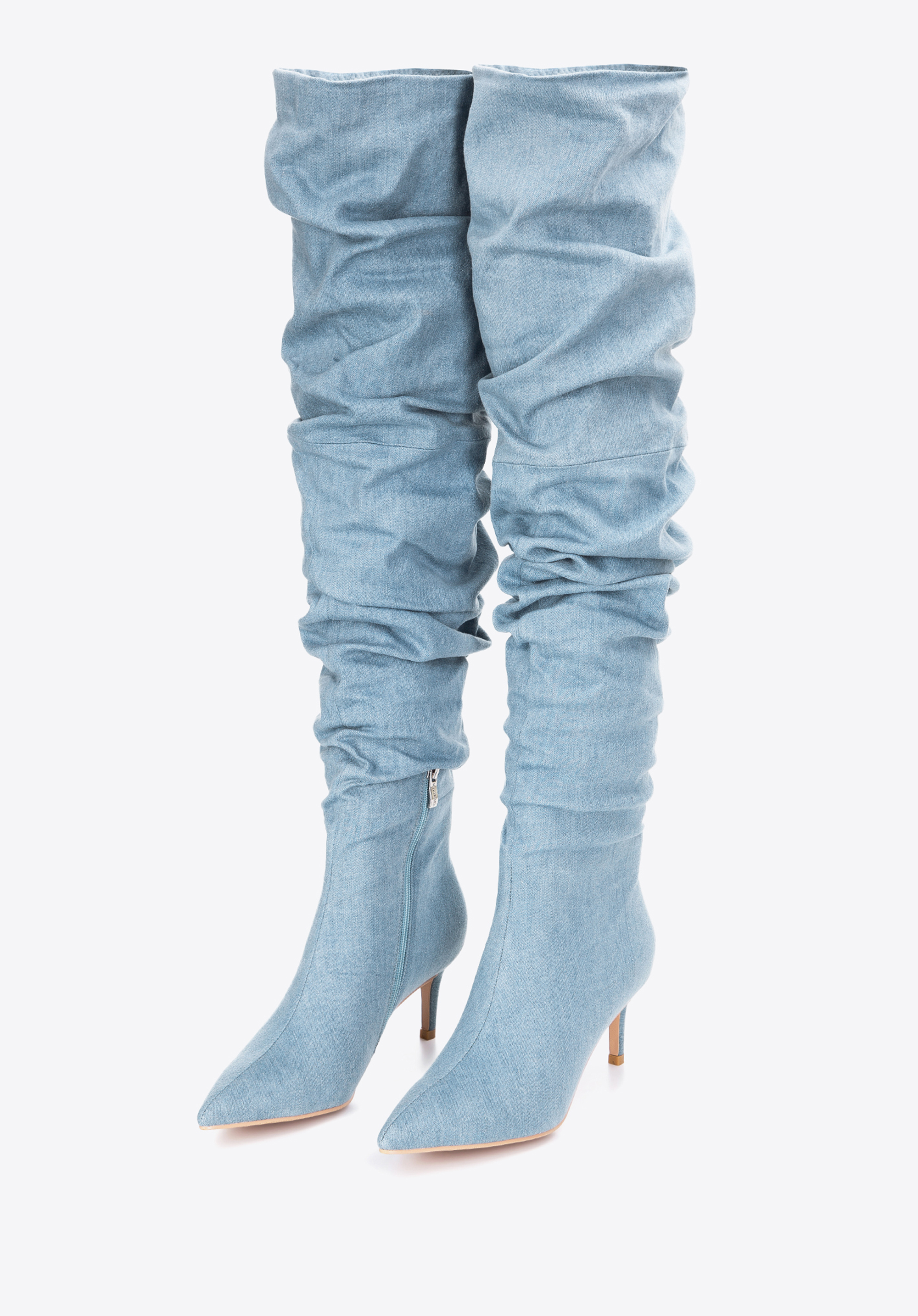 Damskie kozaki dżinsowe za kolano na obcasie