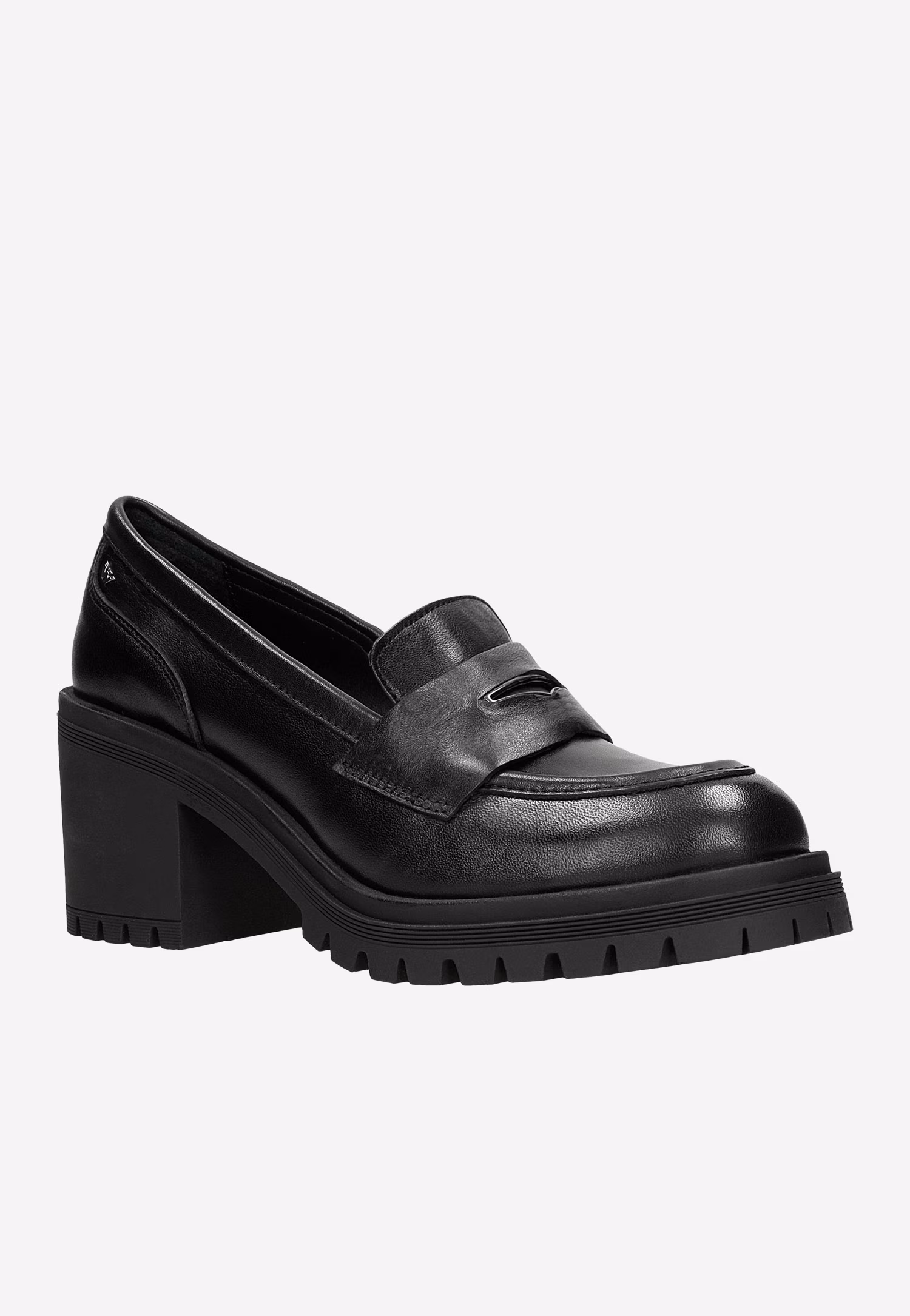 Czarne mokasyny damskie na szerokim obcasie