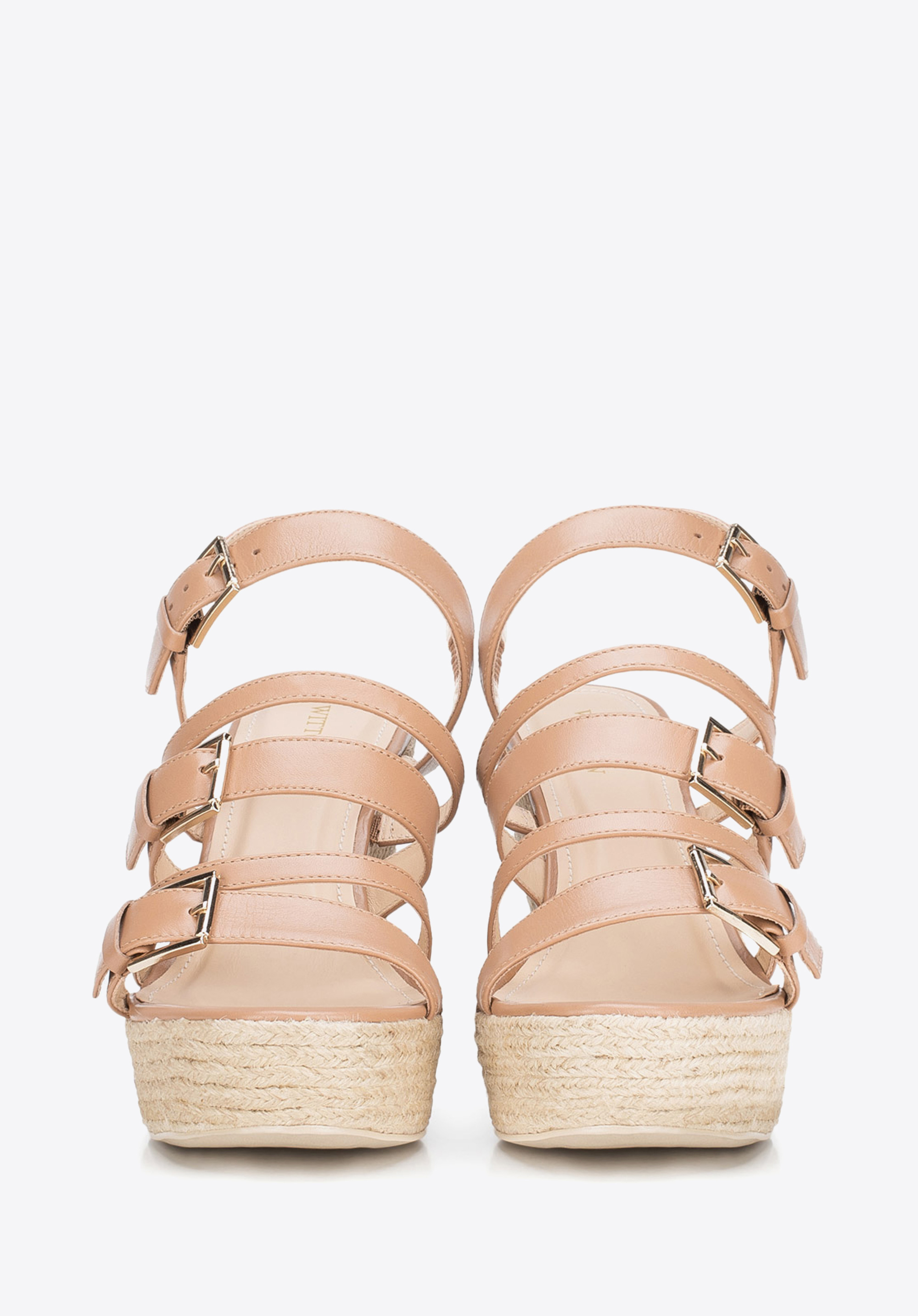 Rzymianki skórzane na plecionym koturnie