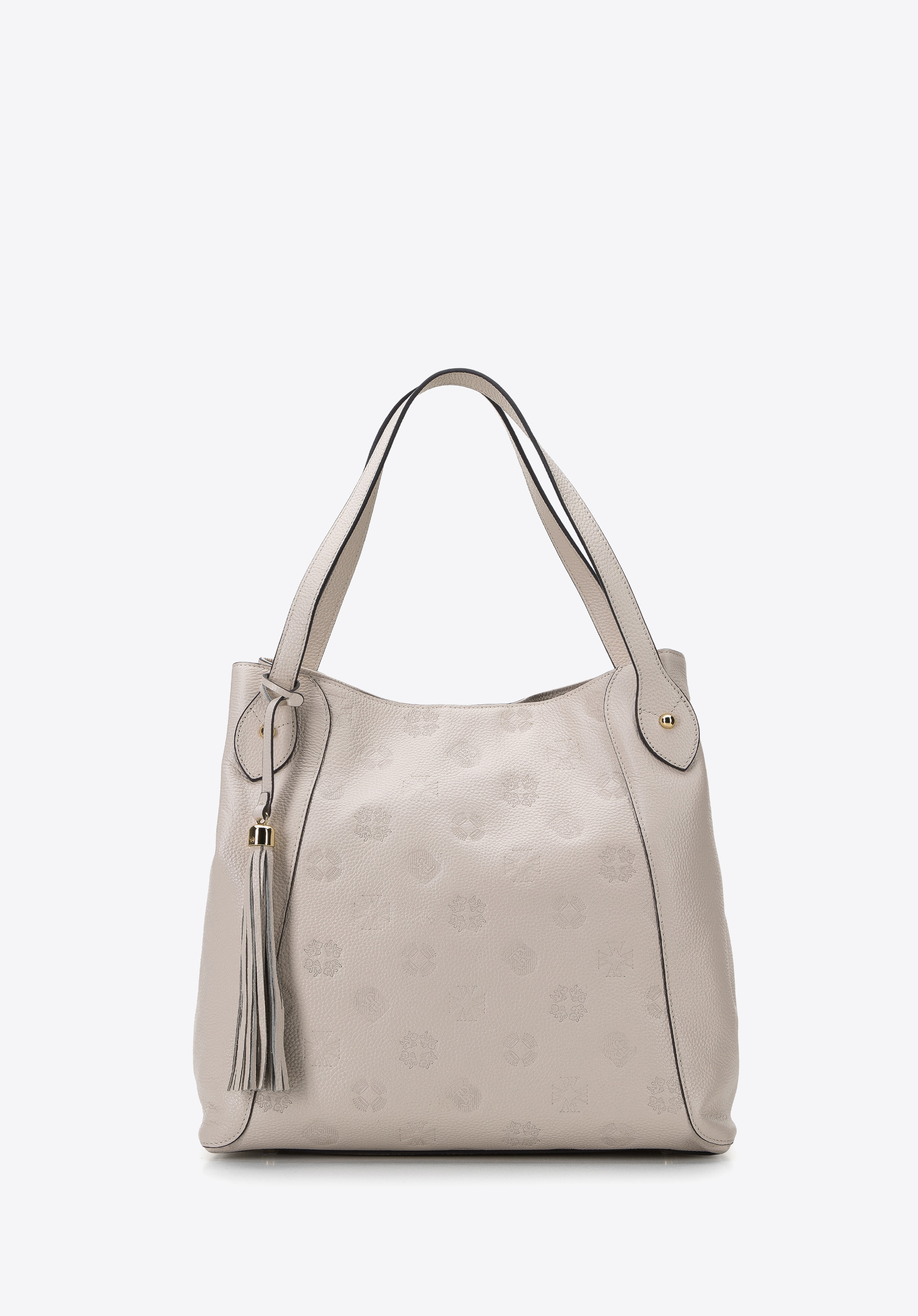 Torebka worek ze skóry w monogram z chwostem