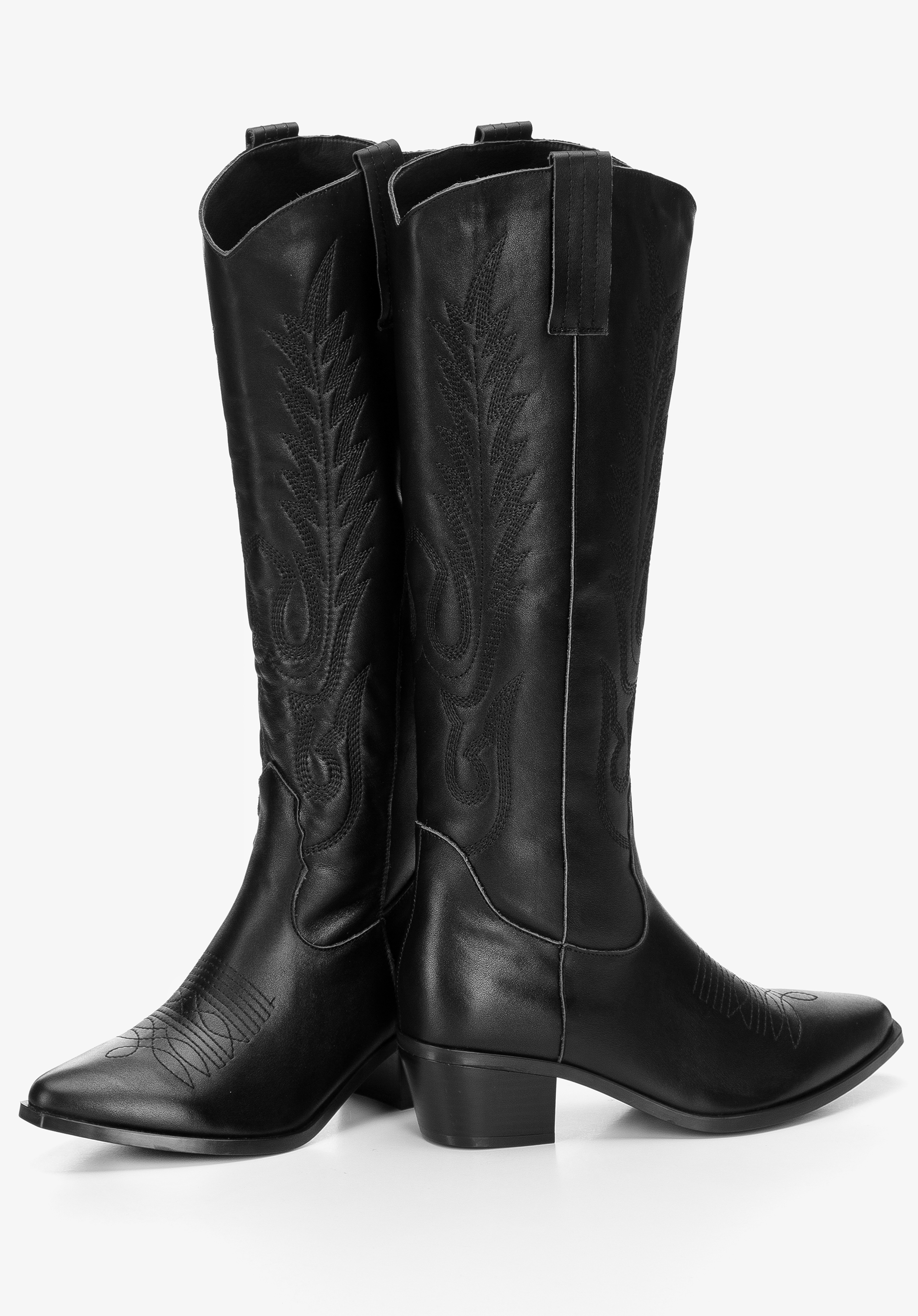 Damskie kowbojki skórzane z haftem wysokie