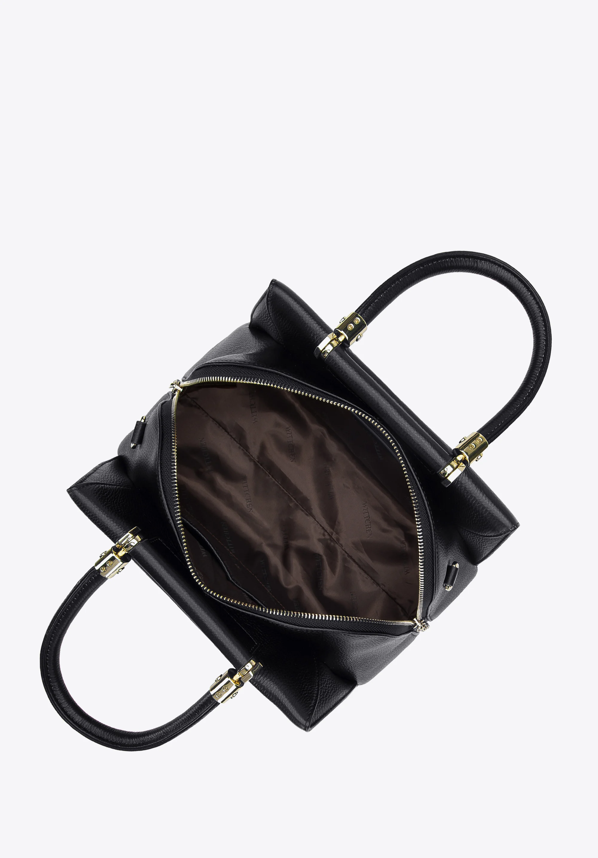 Torebka kuferek skórzana z geometrycznymi okuciami