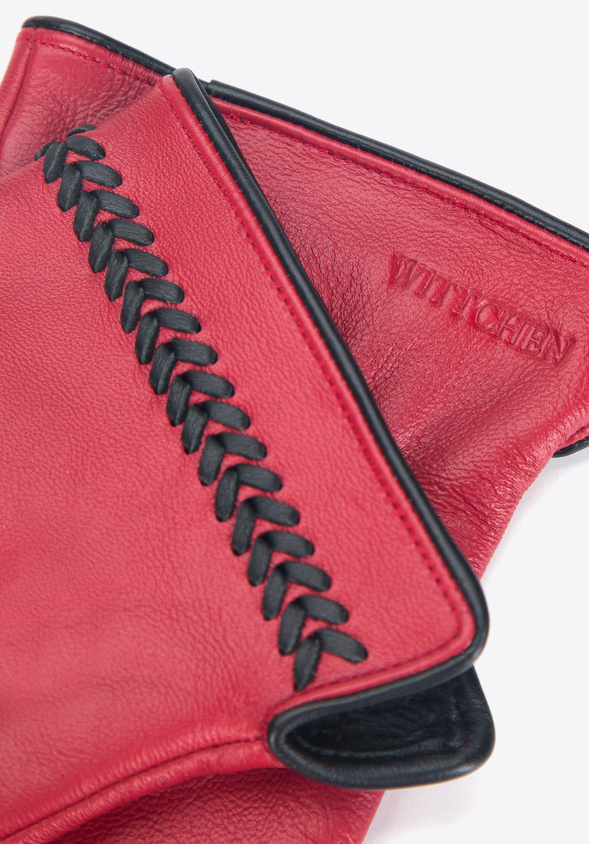 Damskie rękawiczki skórzane z obszyciem w kłos