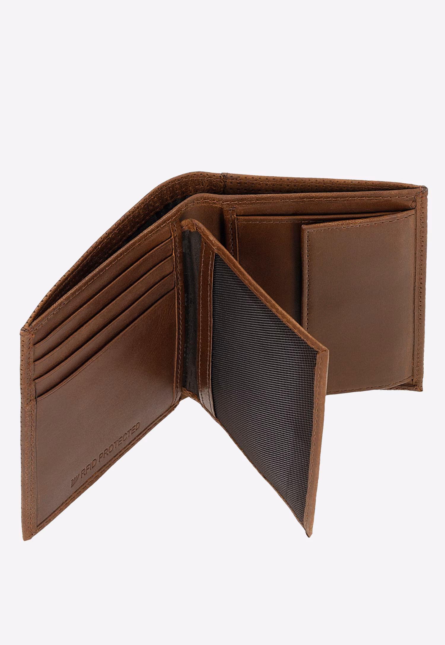 Jasnobrązowy duży portfel męski z teksturowaną skórą