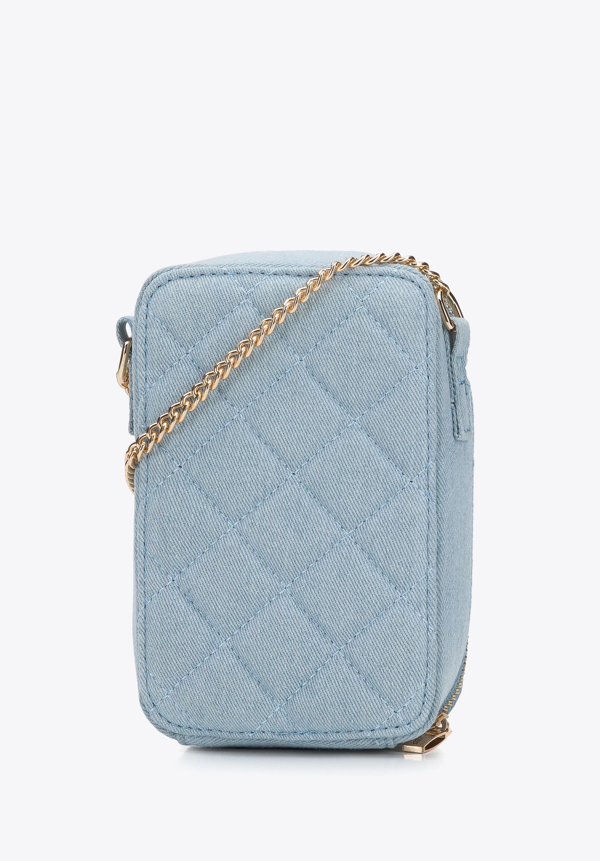 Damska minitorebka z pikowanego dżinsu na łańcuszku