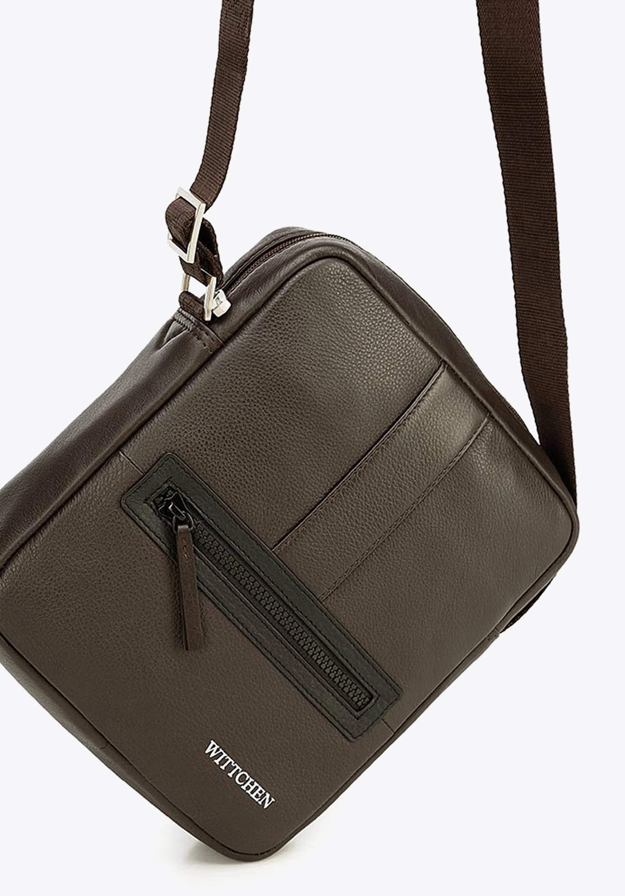 Męska listonoszka skórzana stębnowana mała