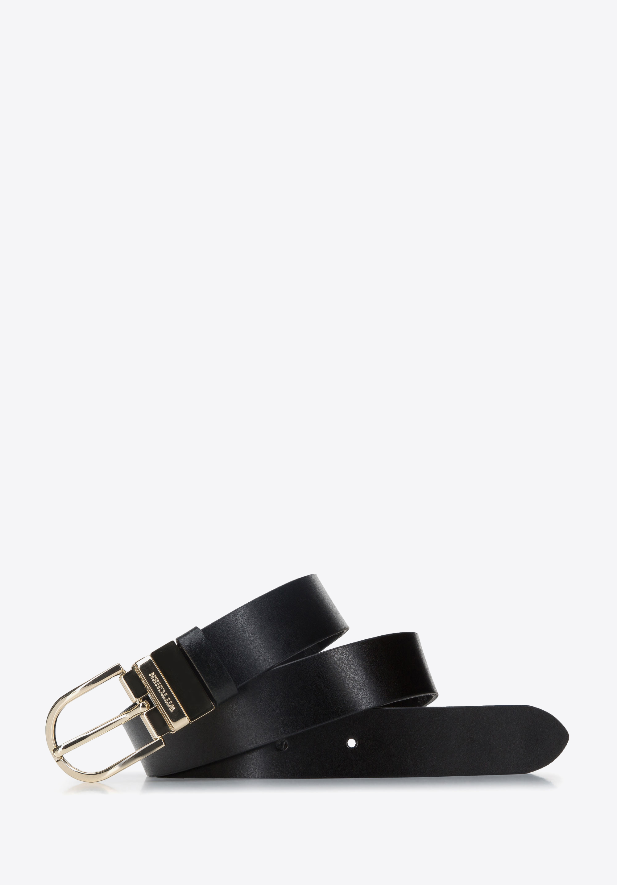 Damski pasek skórzany dwustronny tłoczony w logo