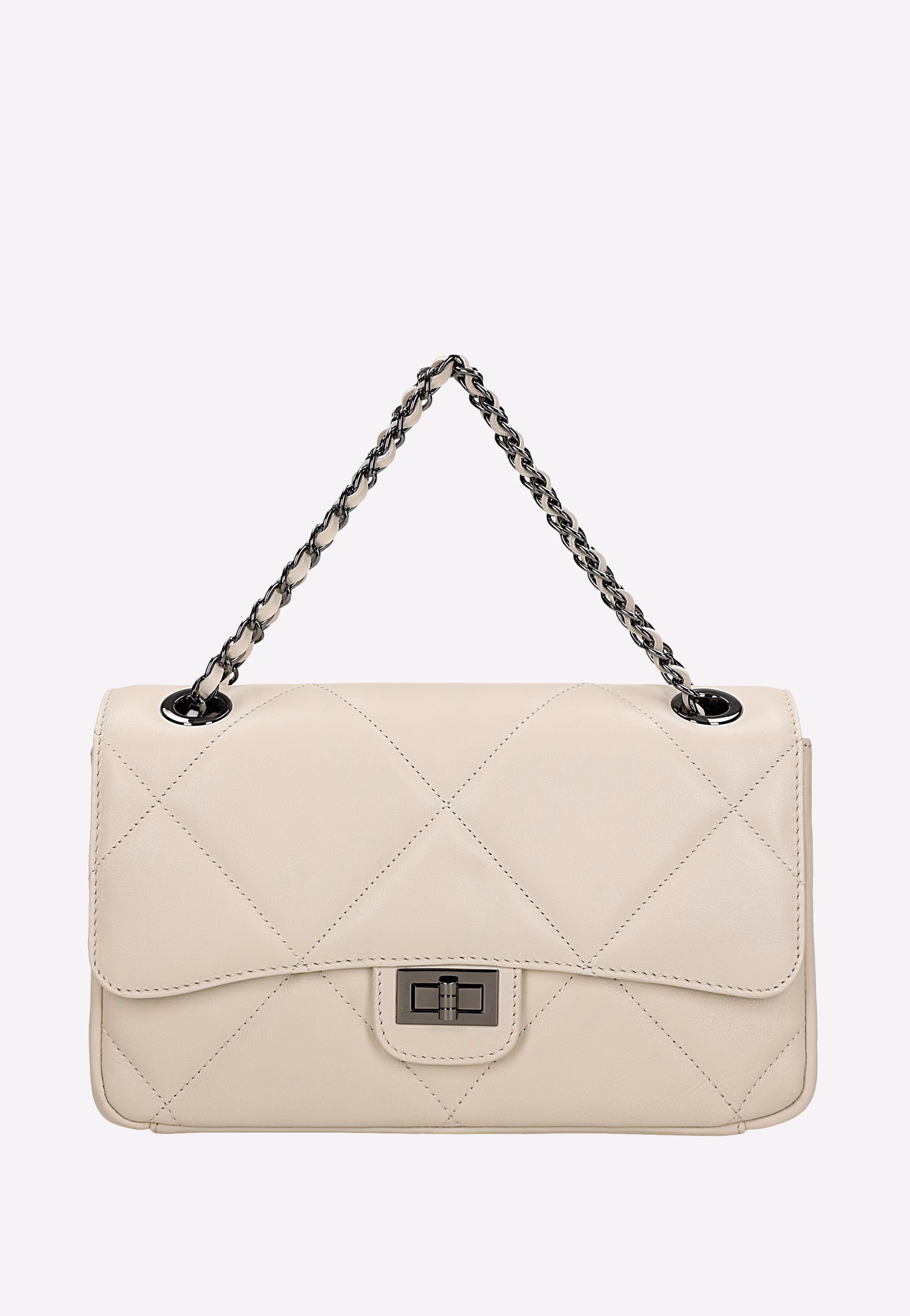 Jasnobeżowa pikowana torebka damska ze skóry licowej