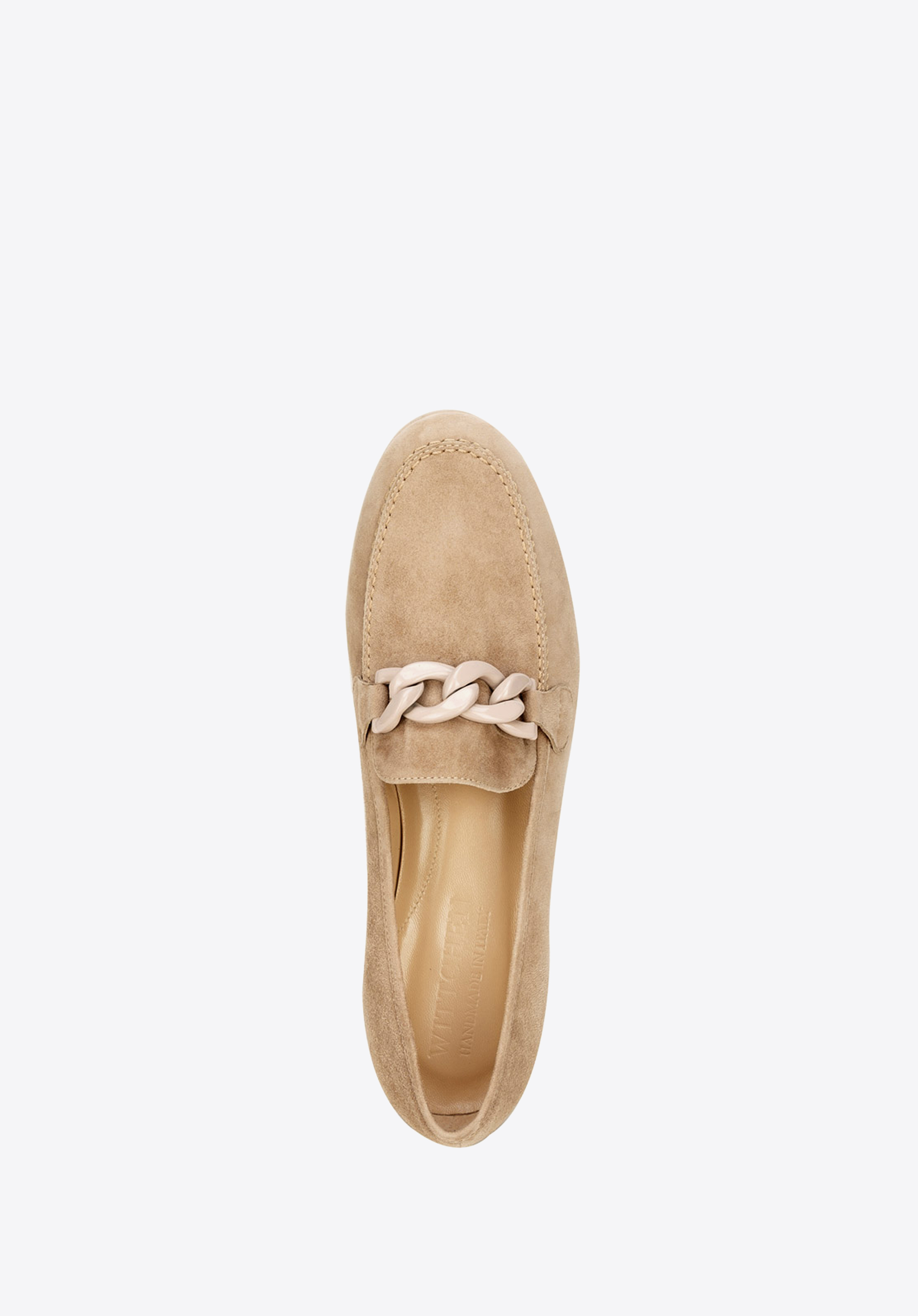 Damskie mokasyny zamszowe z łańcuchem