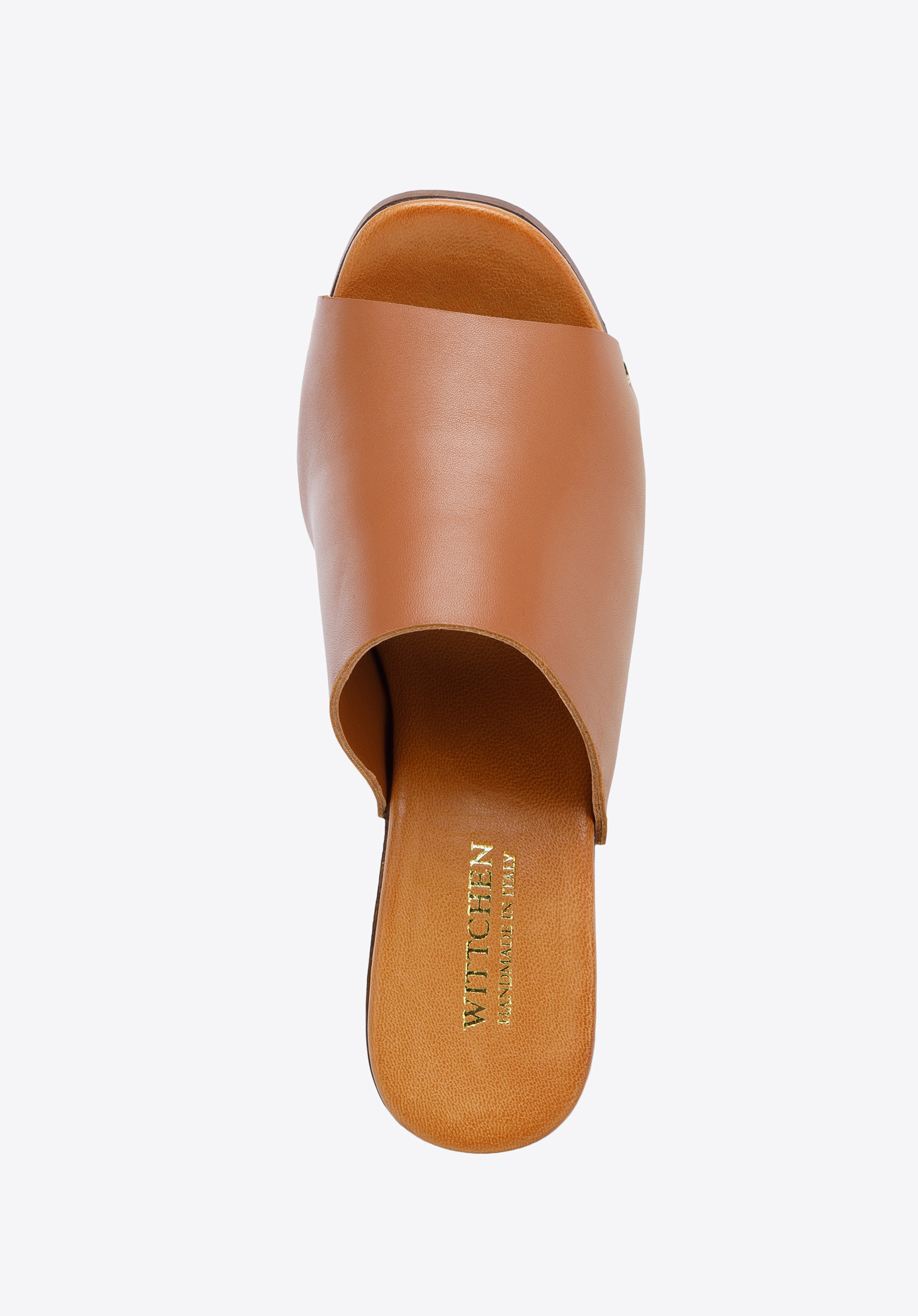 Damskie klapki skórzane na słupku z imitacji drewna