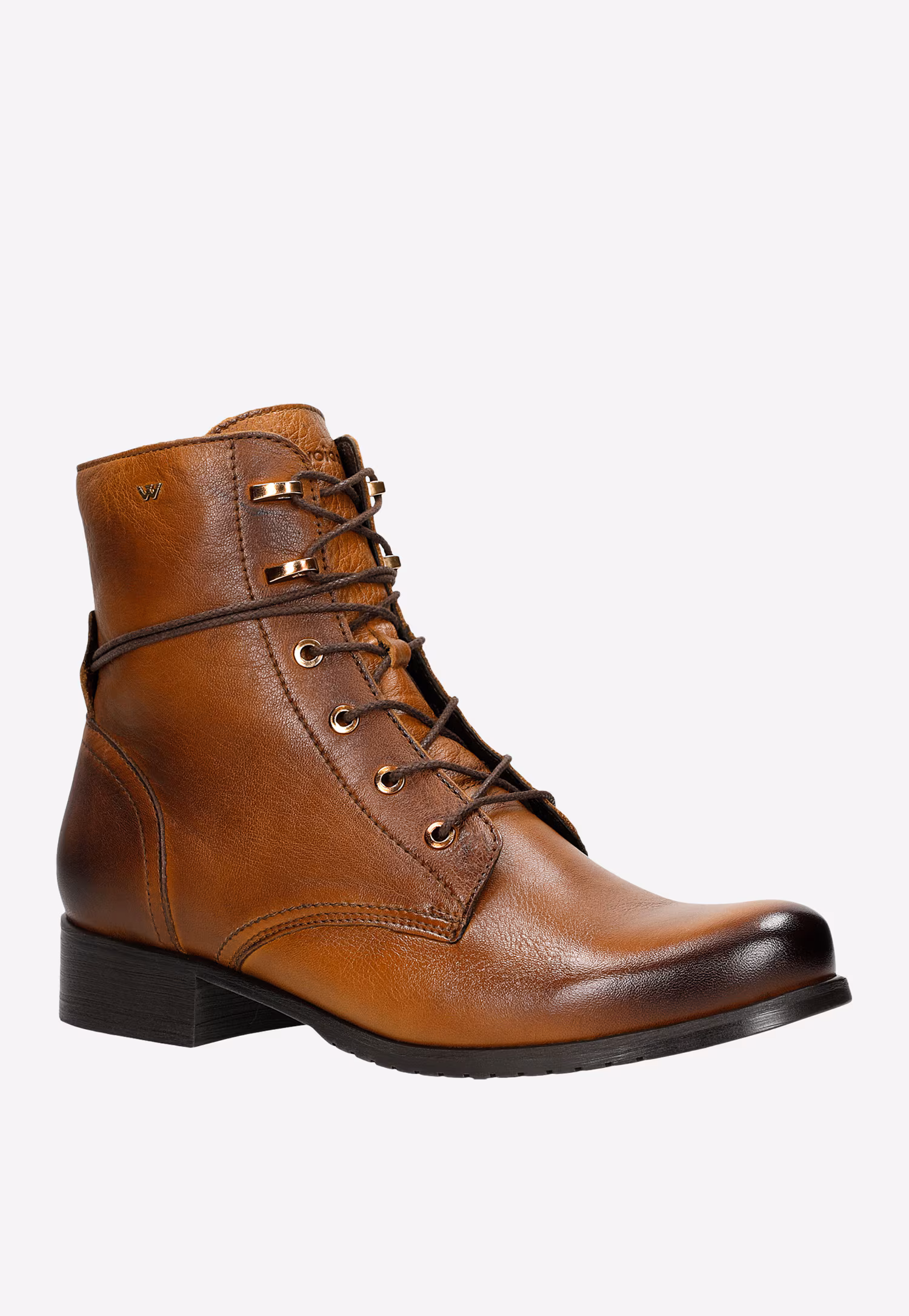 Jasnobrązowe trzewiki damskie sznurowane