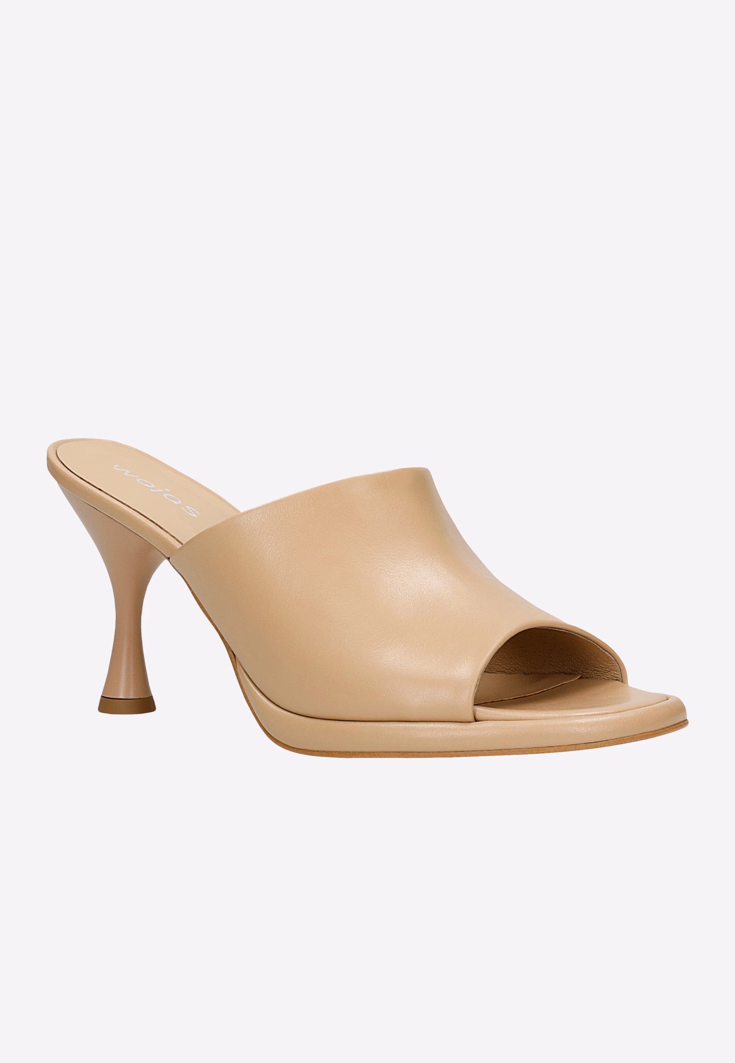 Beżowe klapki damskie na obcasie w kształcie klepsydry